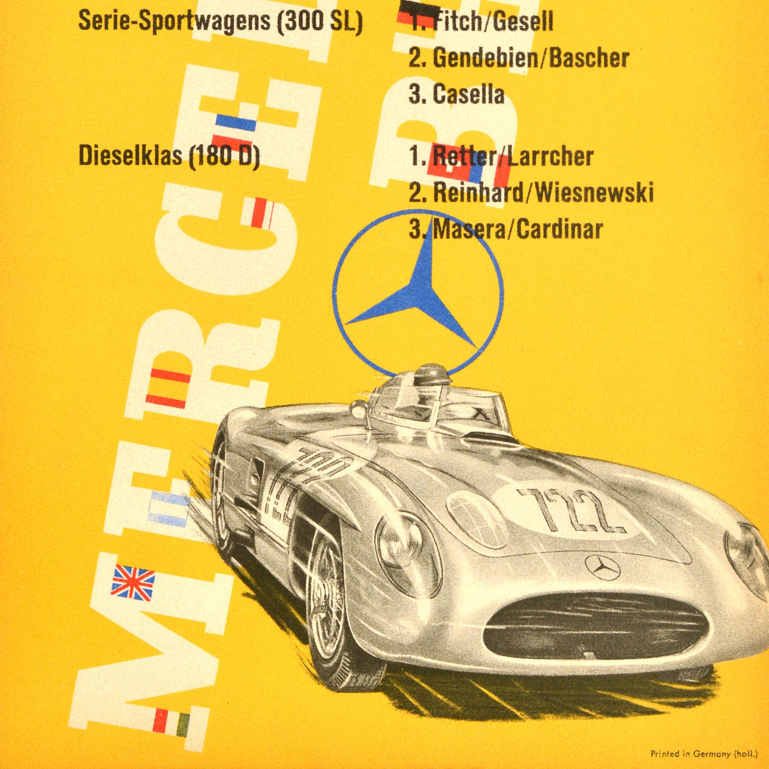 Original Vintage Car Racing Poster Mercedes Benz Mille Miglia 1955 300SLR 300SL In Good Condition For Sale In London, GB
