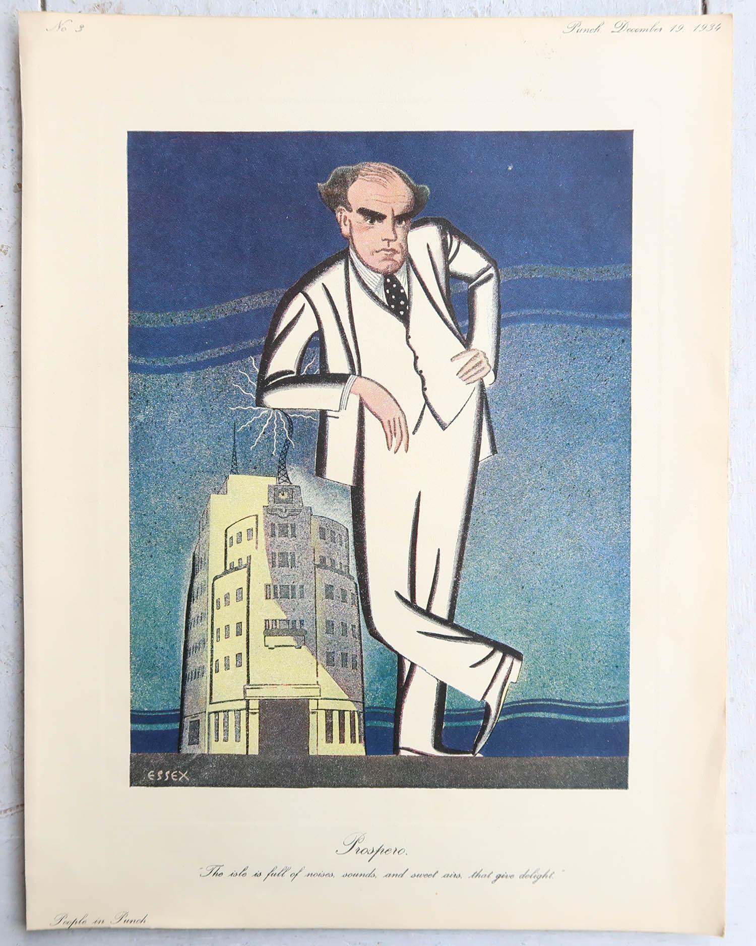Art Deco Original Vintage Caricature Print of The Director General of The BBC. 1934 For Sale