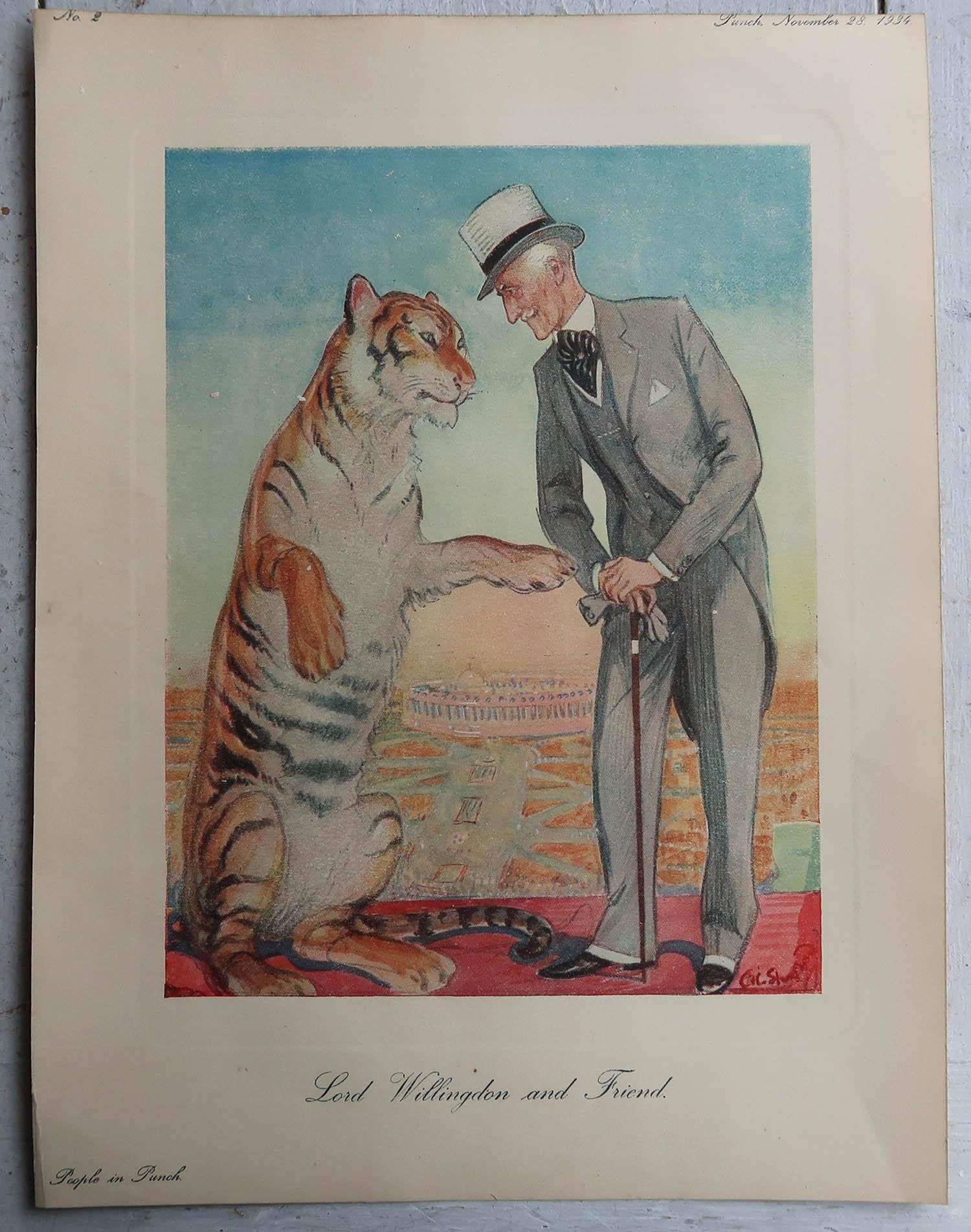 Art Deco Original Vintage Caricature Print of The Viceroy of India. 1934 For Sale