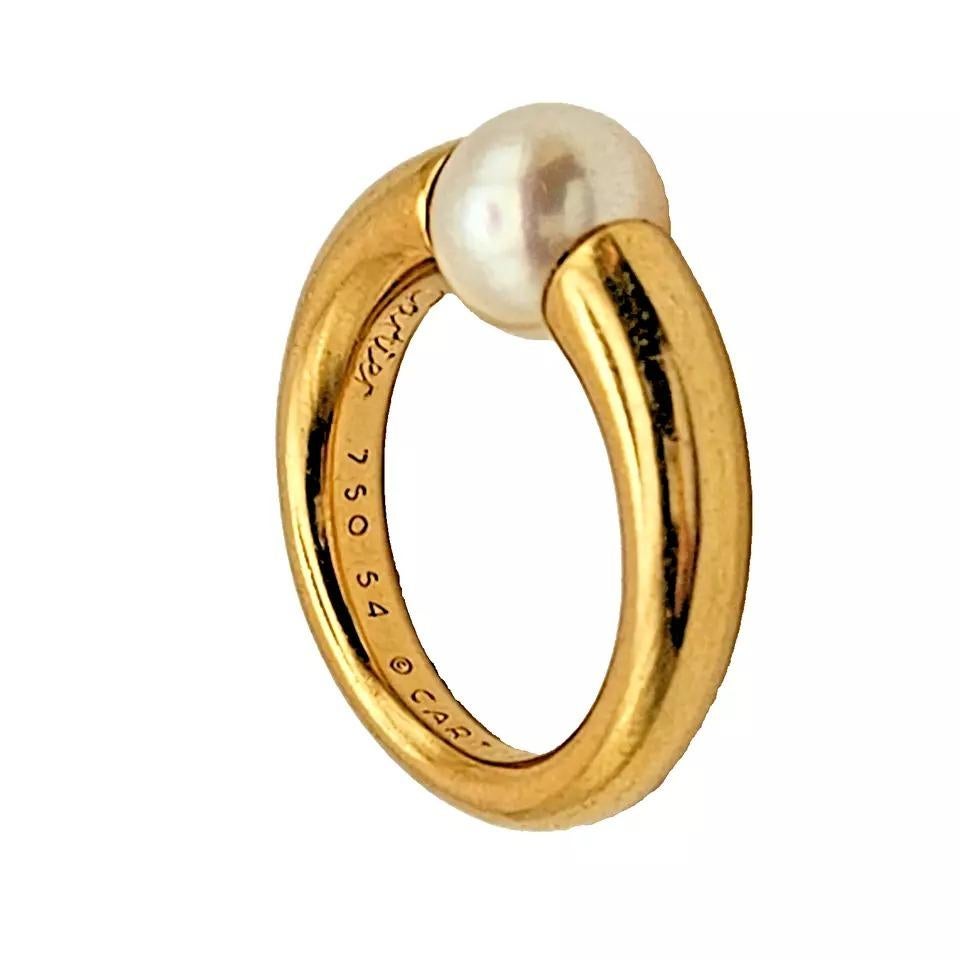 Original Anillo Vintage Cartier Paris Perla de oro amarillo de 18 quilates y perla natural 2