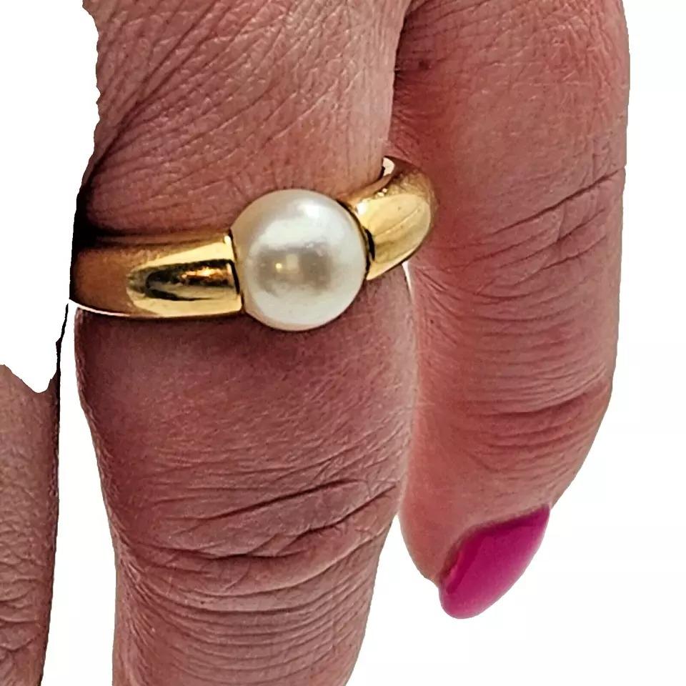 Original Anillo Vintage Cartier Paris Perla de oro amarillo de 18 quilates y perla natural 3