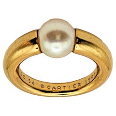 Original Anillo Vintage Cartier Paris Perla de oro amarillo de 18 quilates y perla natural