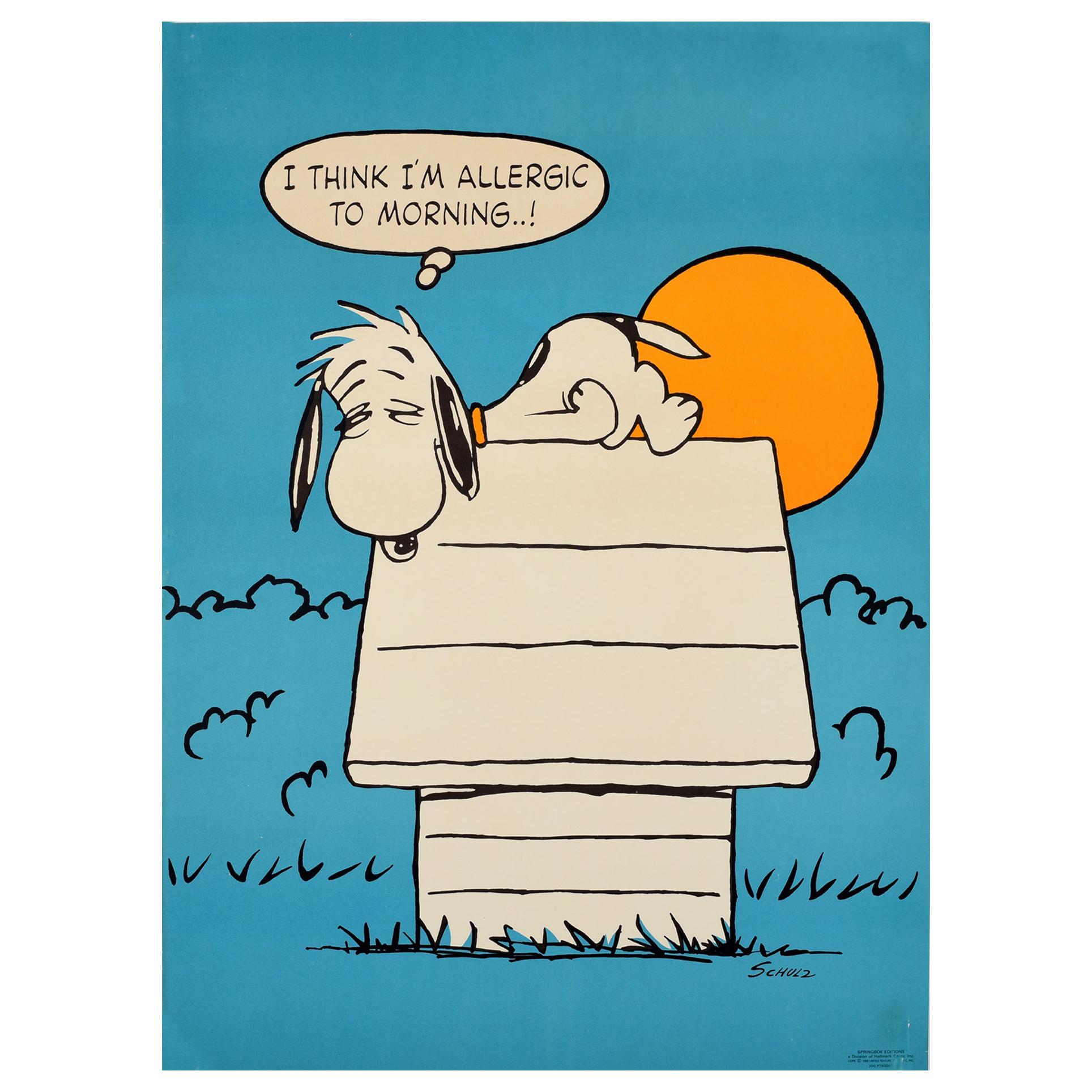 Original Vintage Cartoon Dog Snoopy Poster "I Think I'm Allergic to Morning..!"  at 1stDibs | snoopy morning, vintage snoopy poster, snoopy i think i'm  allergic to morning