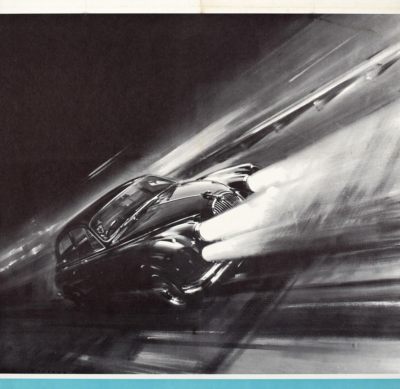 British Original Vintage Castrol Motor Racing Poster Monza Circuit Jaguar 3.8 Mark 2 Car For Sale