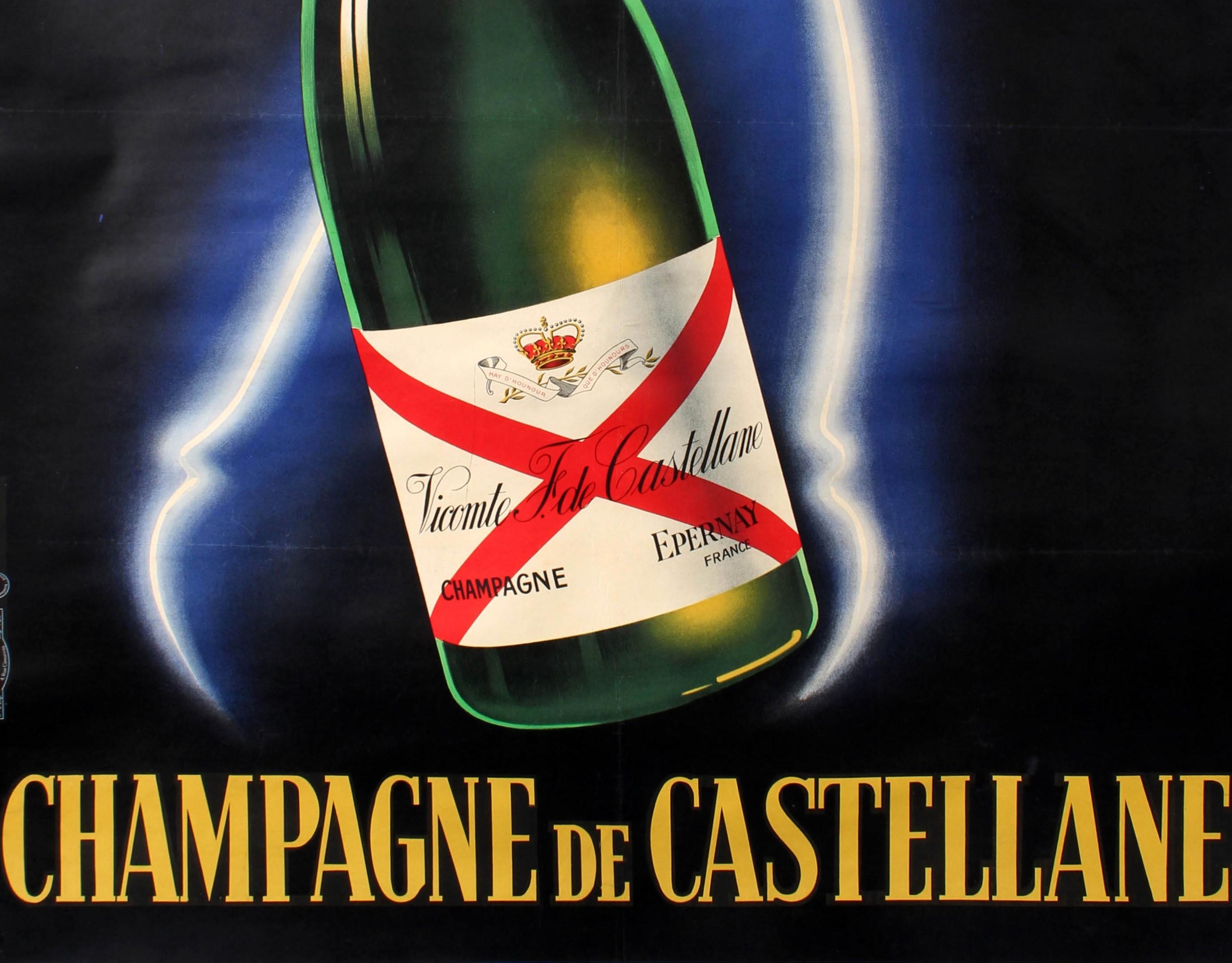 Champagner De Castellane:: Vintage-Poster von Falcucci:: Neon-Design:: Getränke im Zustand „Gut“ im Angebot in London, GB