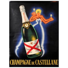 Original Vintage Champagne De Castellane Poster by Falcucci Neon Design Drink