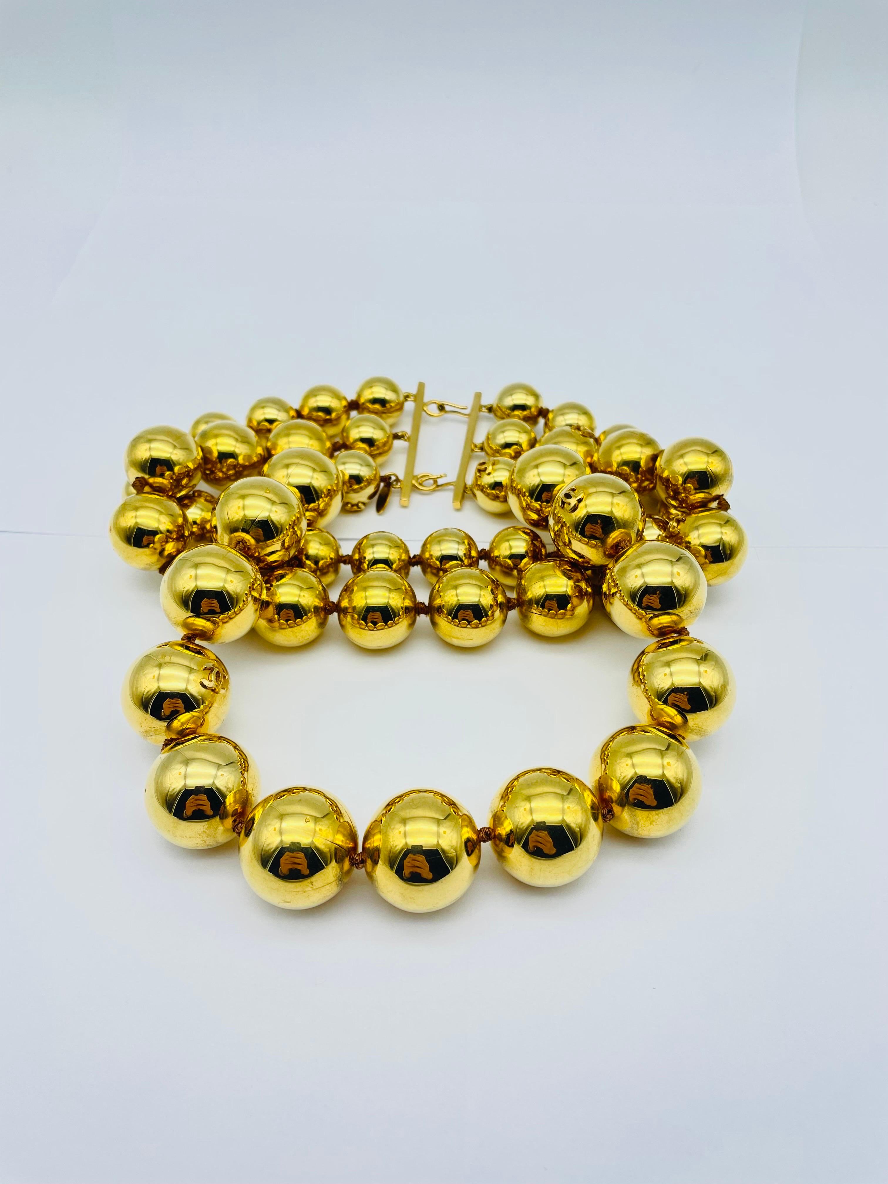 Original Vintage Chanel Gold Logo Pearl Necklace, Rare For Sale 1