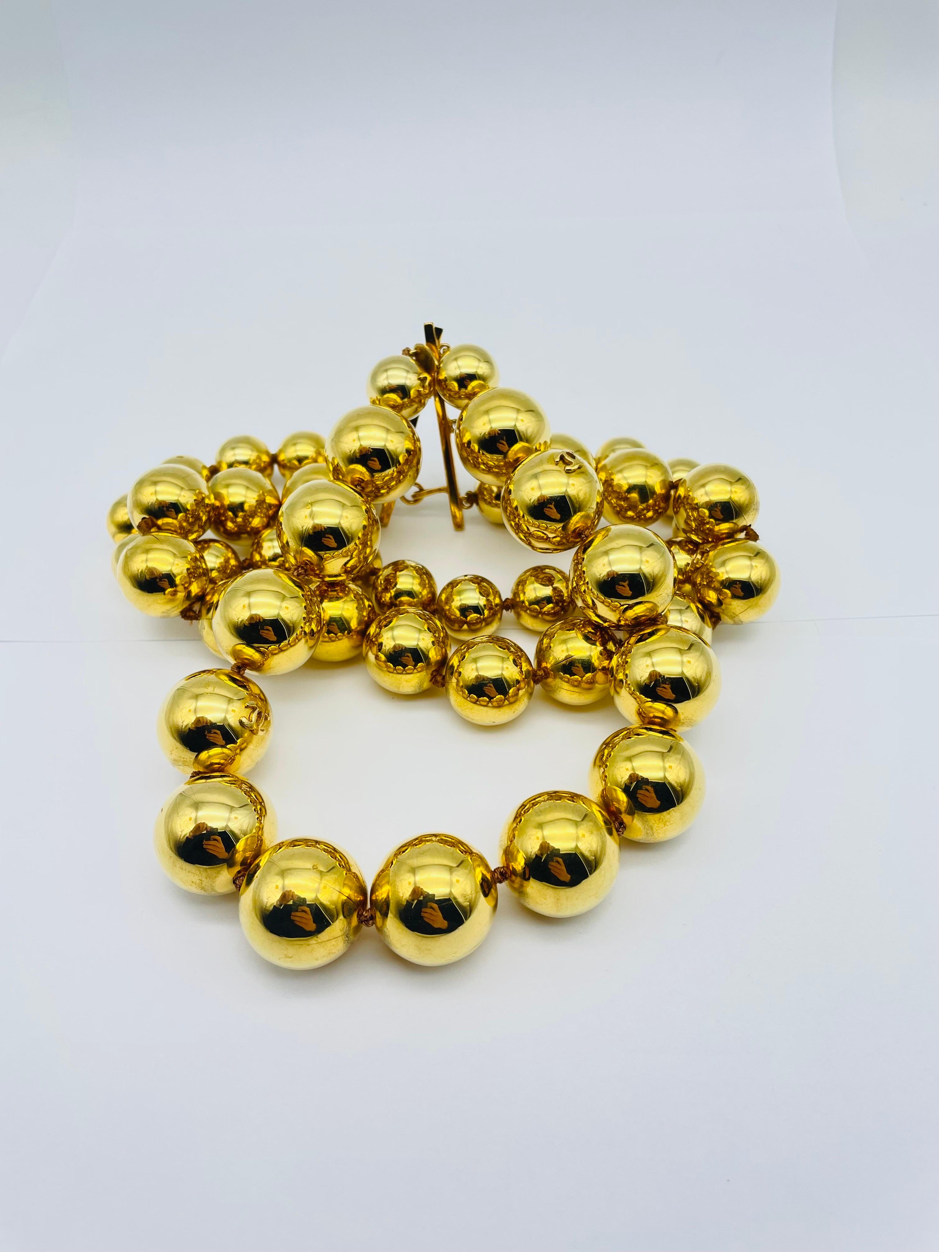 Women's Original Vintage Chanel Gold Logo Pearl Necklace, Rare For Sale