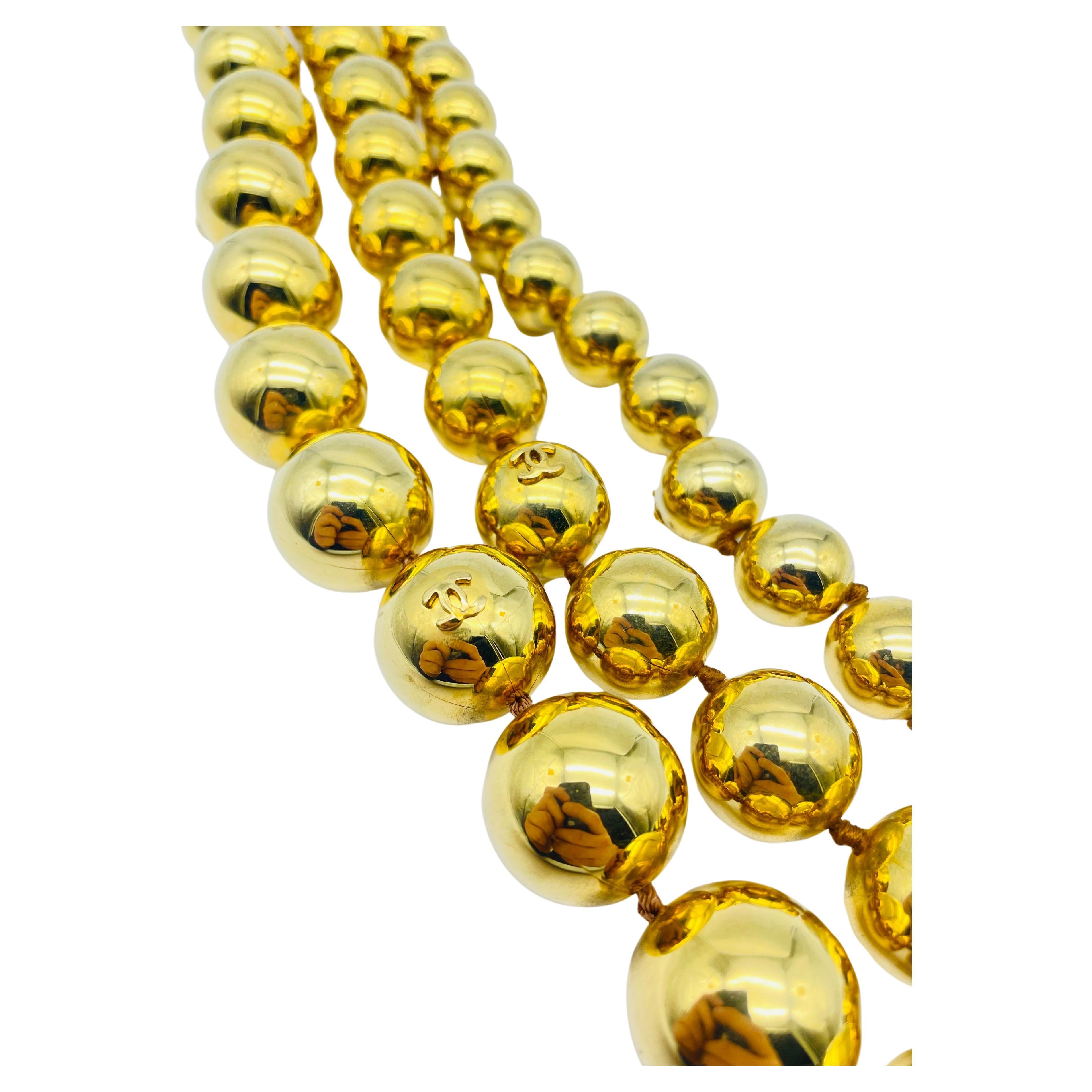 Original Vintage Chanel Gold Logo Pearl Necklace, Rare For Sale