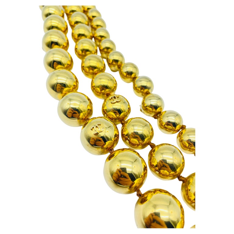 Original Vintage Chanel Gold Logo Pearl Necklace, Rare For Sale at 1stDibs