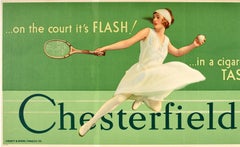 Original Vintage Chesterfield Cigarettes Advertising Poster Tennis Flash! Taste!