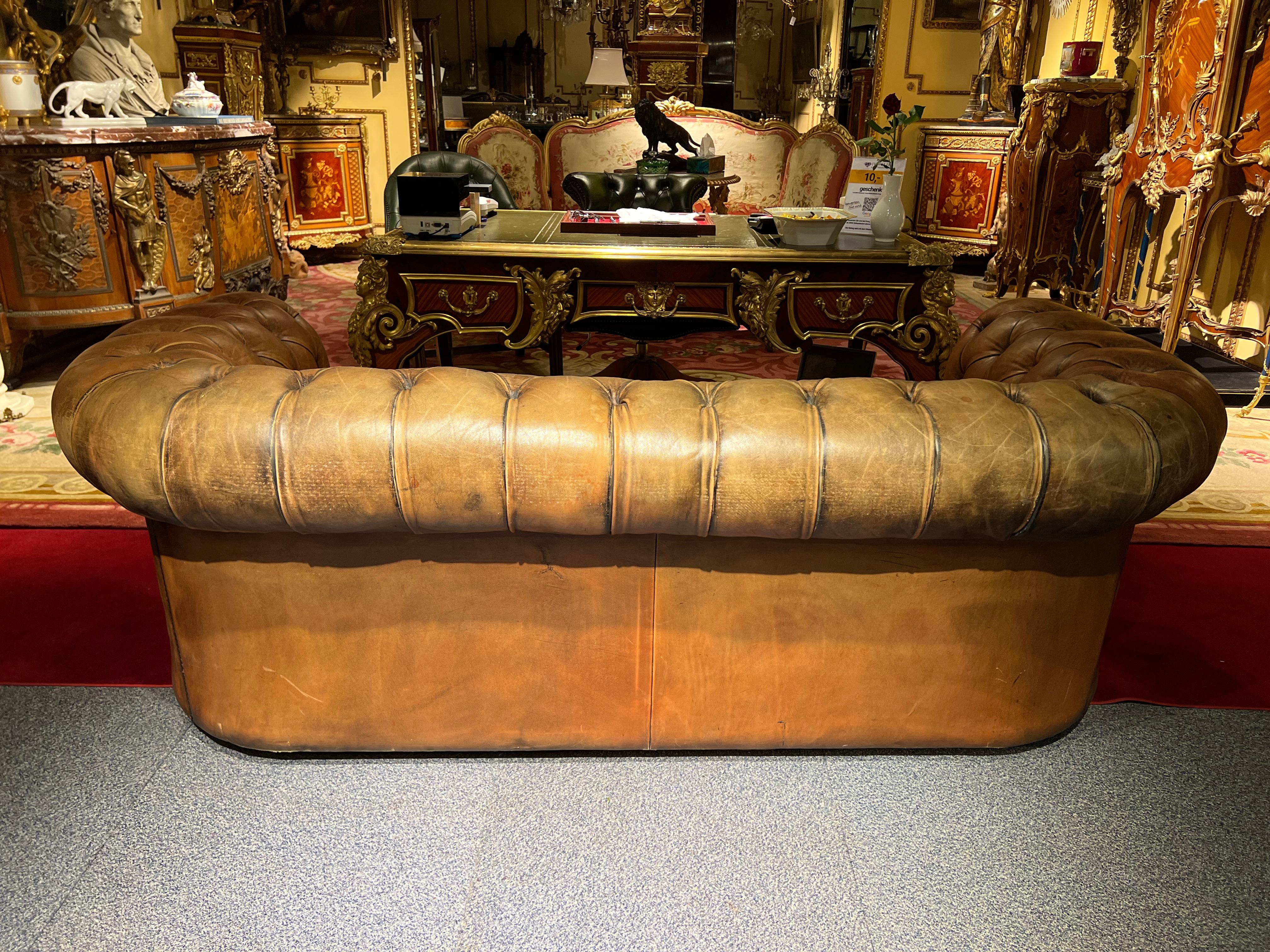 Original Vintage Chesterfield Sofa Faded Brown from around 1978 High Quality For Sale 3