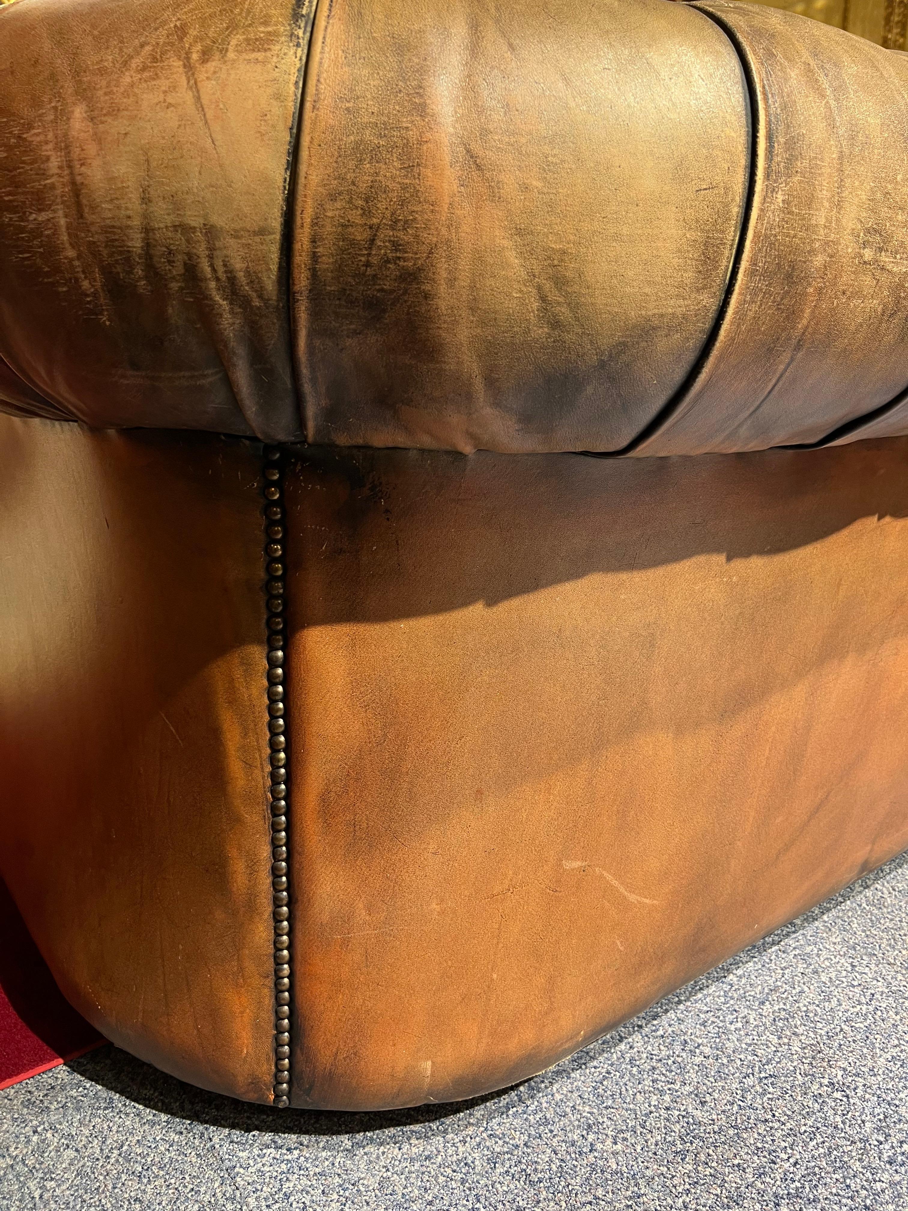 Original Vintage Chesterfield Sofa Faded Brown from around 1978 High Quality For Sale 4