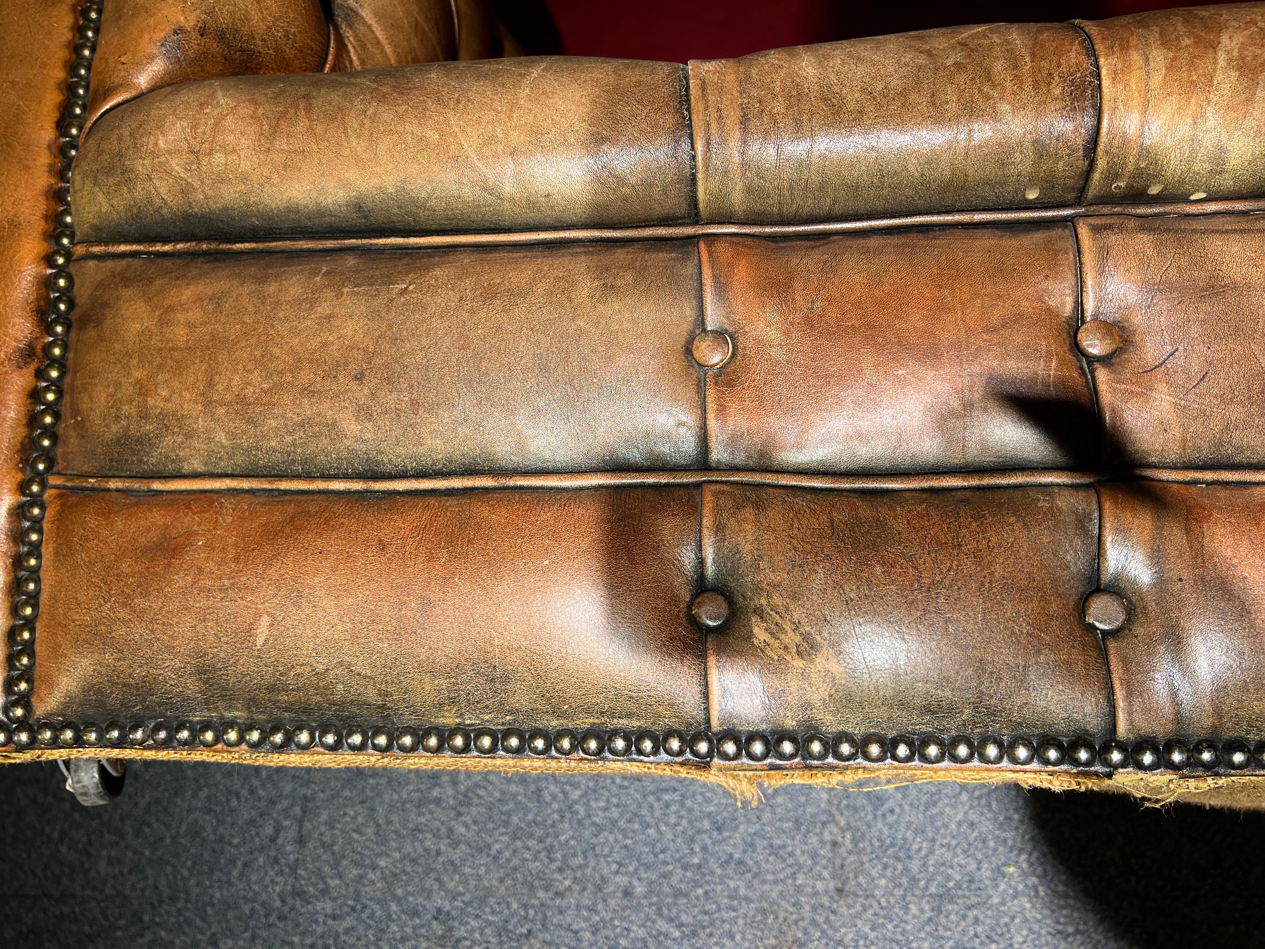 Original Vintage Chesterfield Sofa Faded Brown from around 1978 High Quality For Sale 6