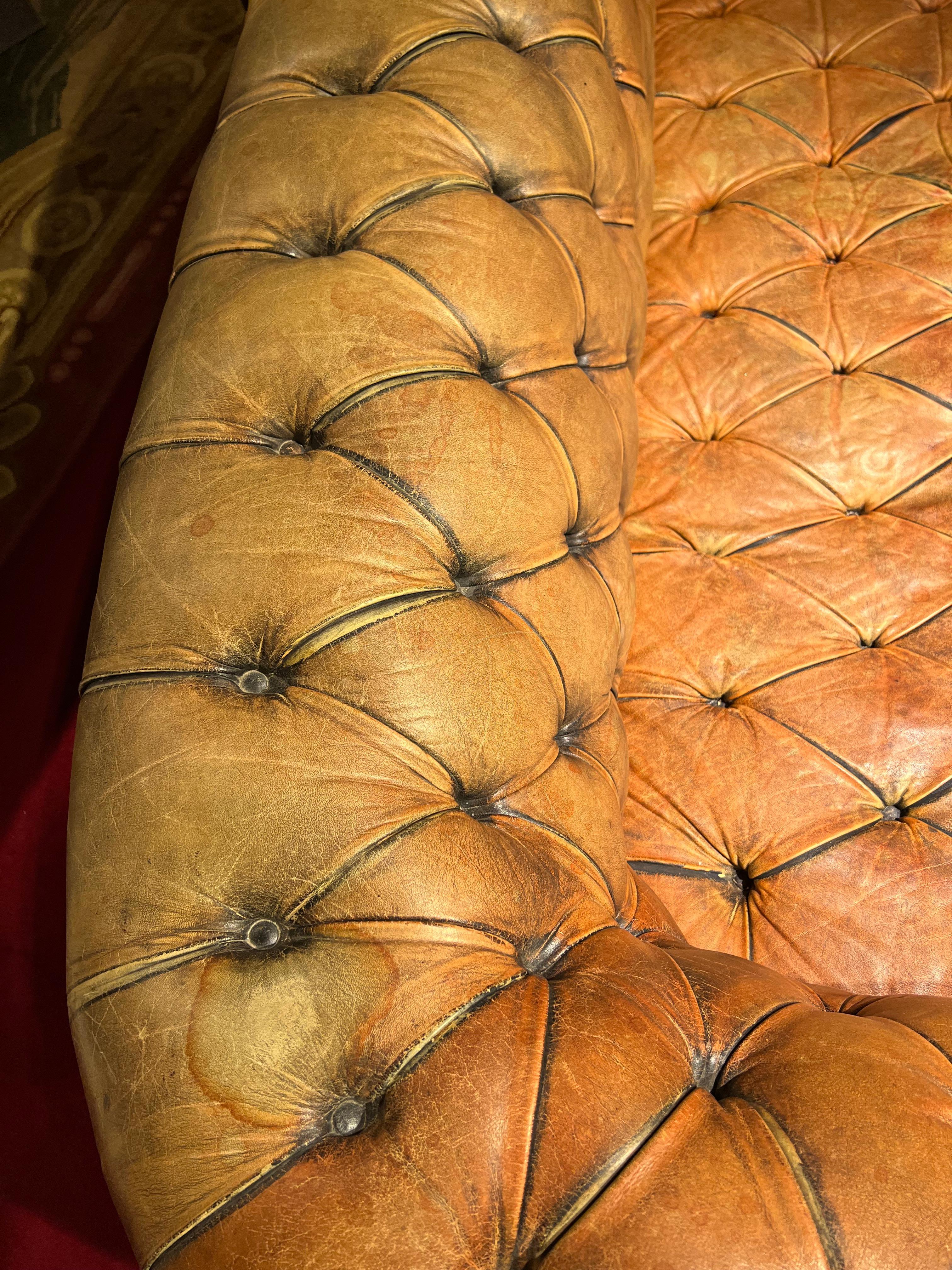 English Original Vintage Chesterfield Sofa Faded Brown from around 1978 High Quality For Sale