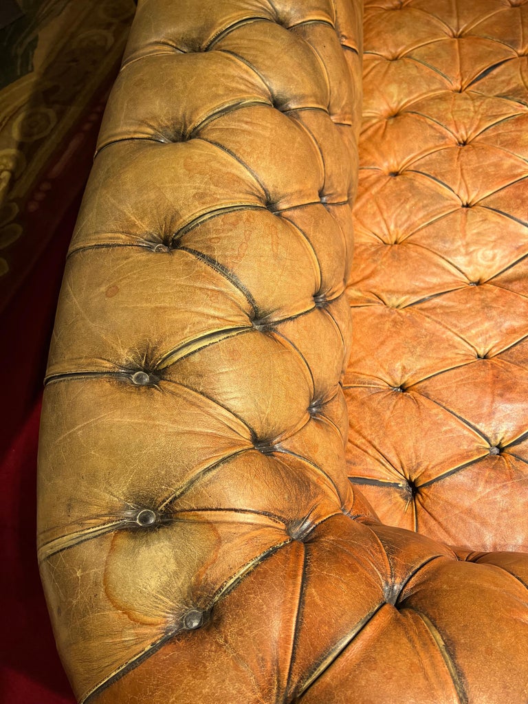 Original Vintage Chesterfield Sofa Faded Brown from around 1978 High