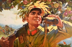 Original Vintage Chinese Propaganda Poster PLA Army Hard Work Political Nature