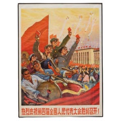 Poster originale cinese d'epoca di Propanda, Saluto caloroso... anni '70