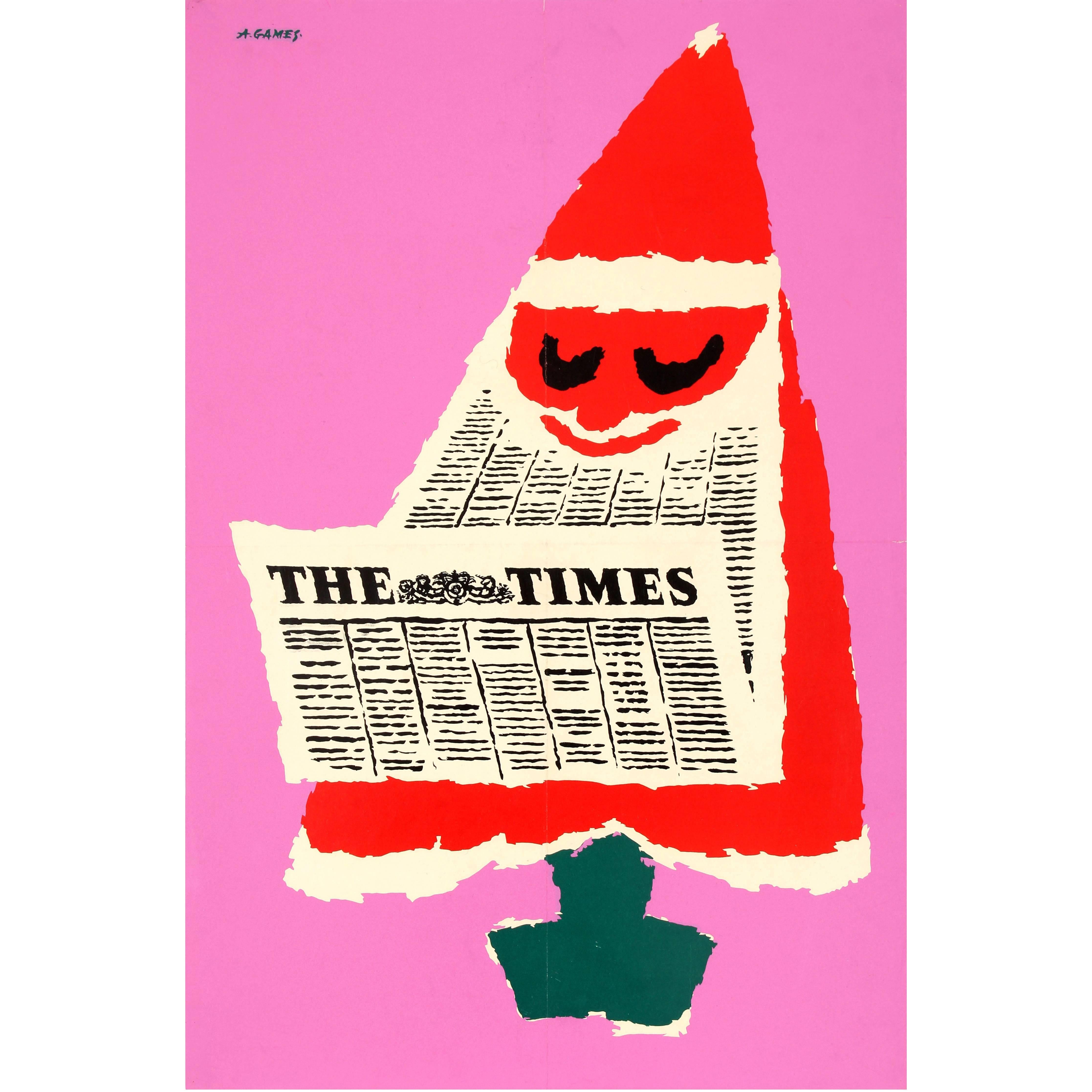Original Vintage Christmas Tree Santa Design Poster for the Times Newspaper UK