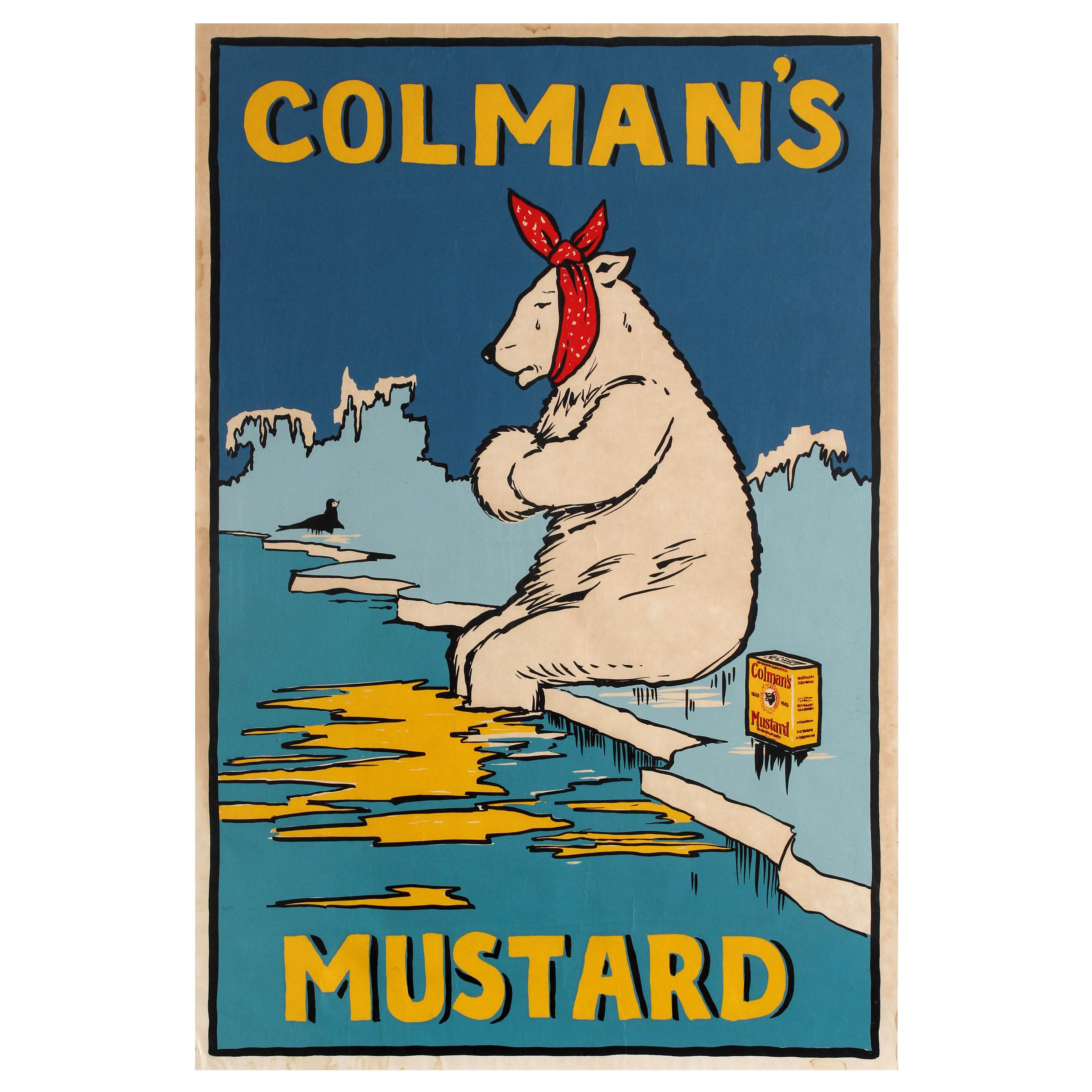 Original Vintage Colman's Mustard Advertising Poster Polar Bear Seal Cold Cure