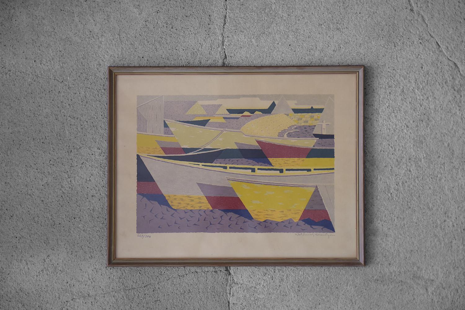 Waldemar Lorentzon, Båtparad, 1953
Color lithography
Number 227/300
Work with the artist's signature and individual number (pencil)
Working dimensions 40/52
This work is framed

Waldemar Lorentzon was born in 1899 and died in 1984. He was a