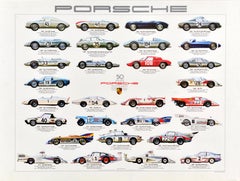 Original Vintage Commemorative Poster Porsche 50 Years Racing Cars Ken Rush
