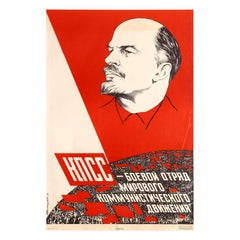 Original Vintage Communist Party of the Soviet Union Propaganda Poster Ft. Lenin