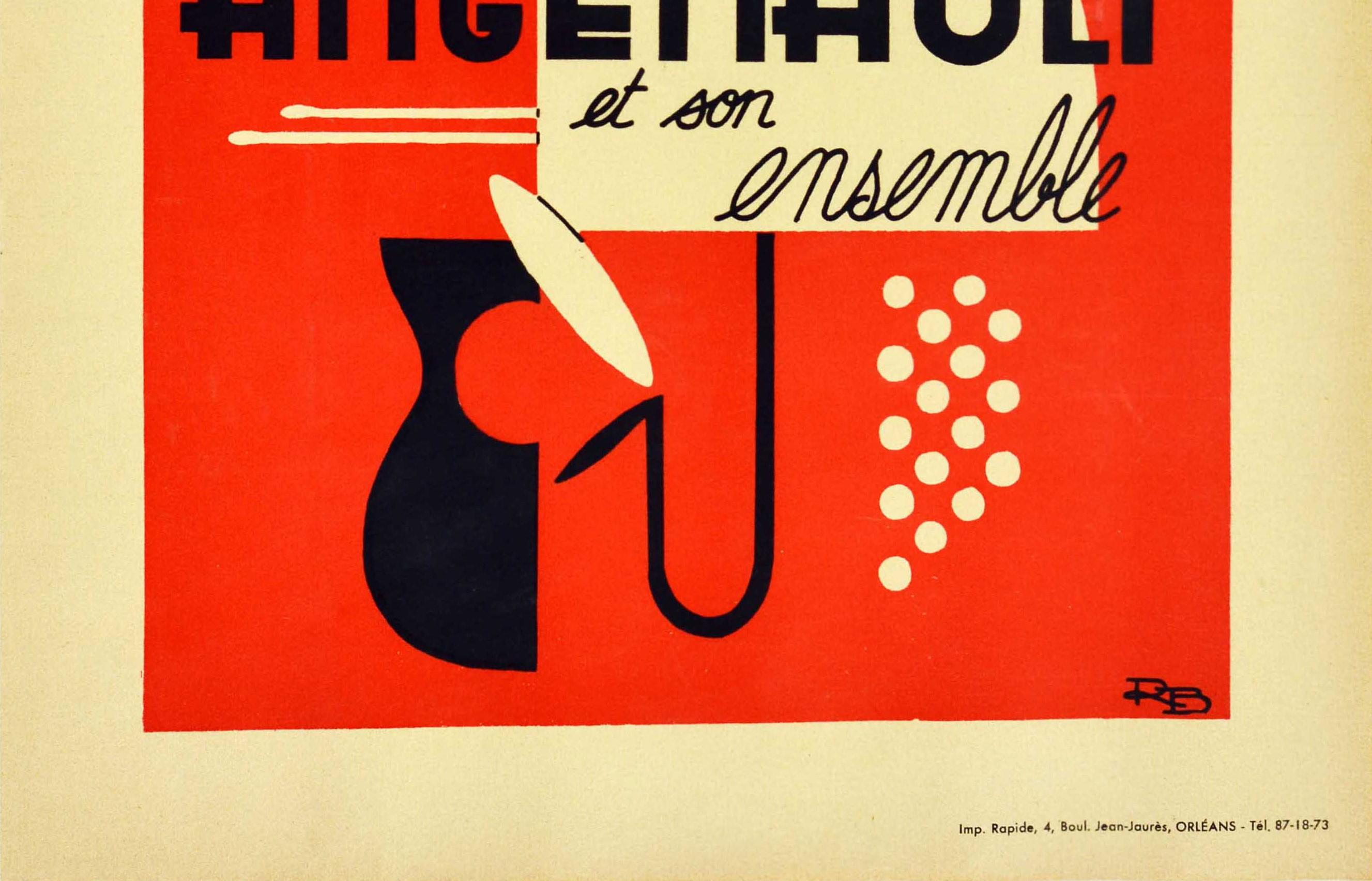 French Original Vintage Concert Poster Bernard Angenault Et Son Ensemble Musical Show For Sale