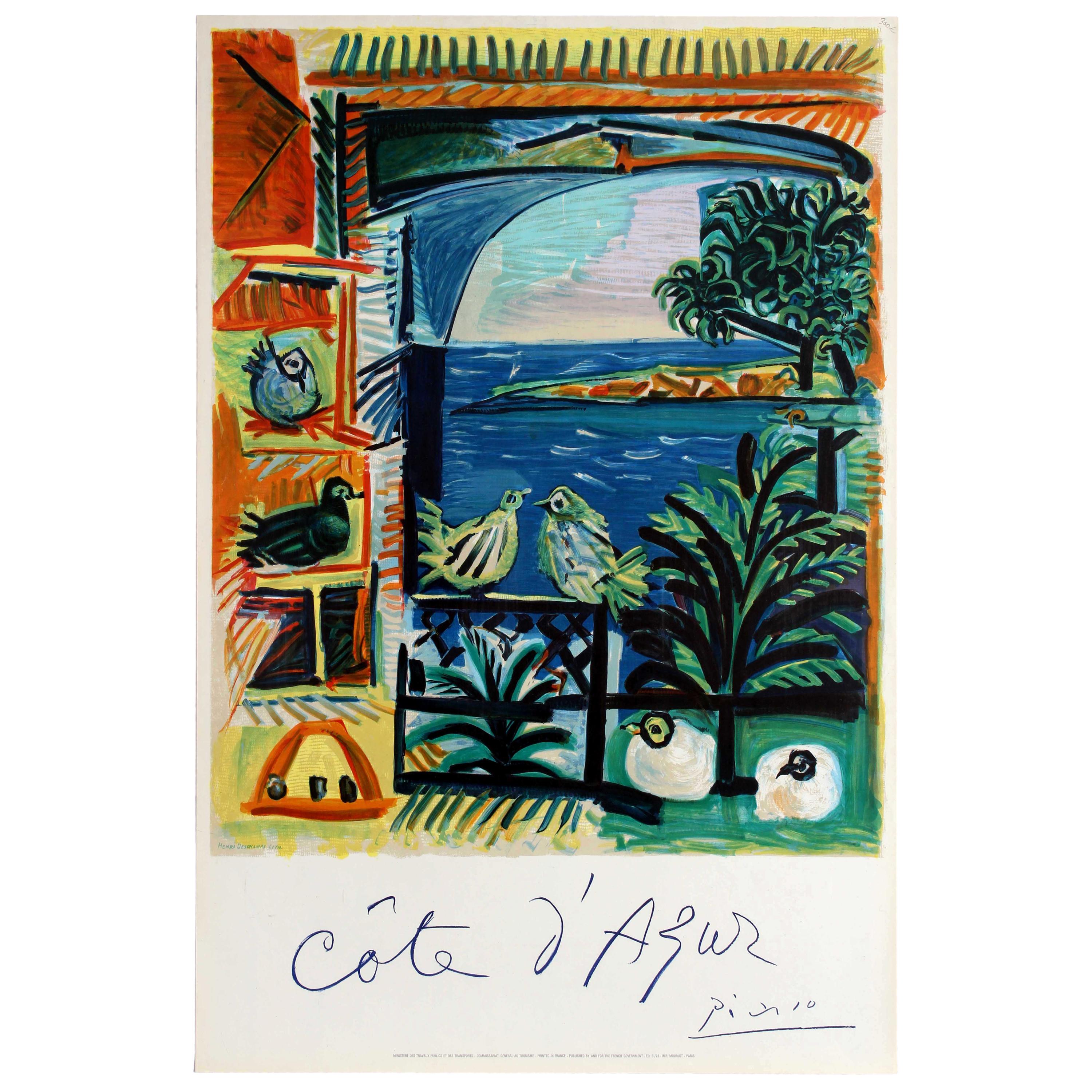 Original Vintage Cote D'Azur Travel Poster by Picasso French Riviera Sea View