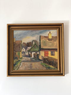 Vintage Original Cottage Oil Painting: Framed Countryside Art
