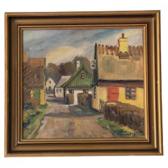 Vintage Original Cottage Oil Painting: Framed Countryside Art