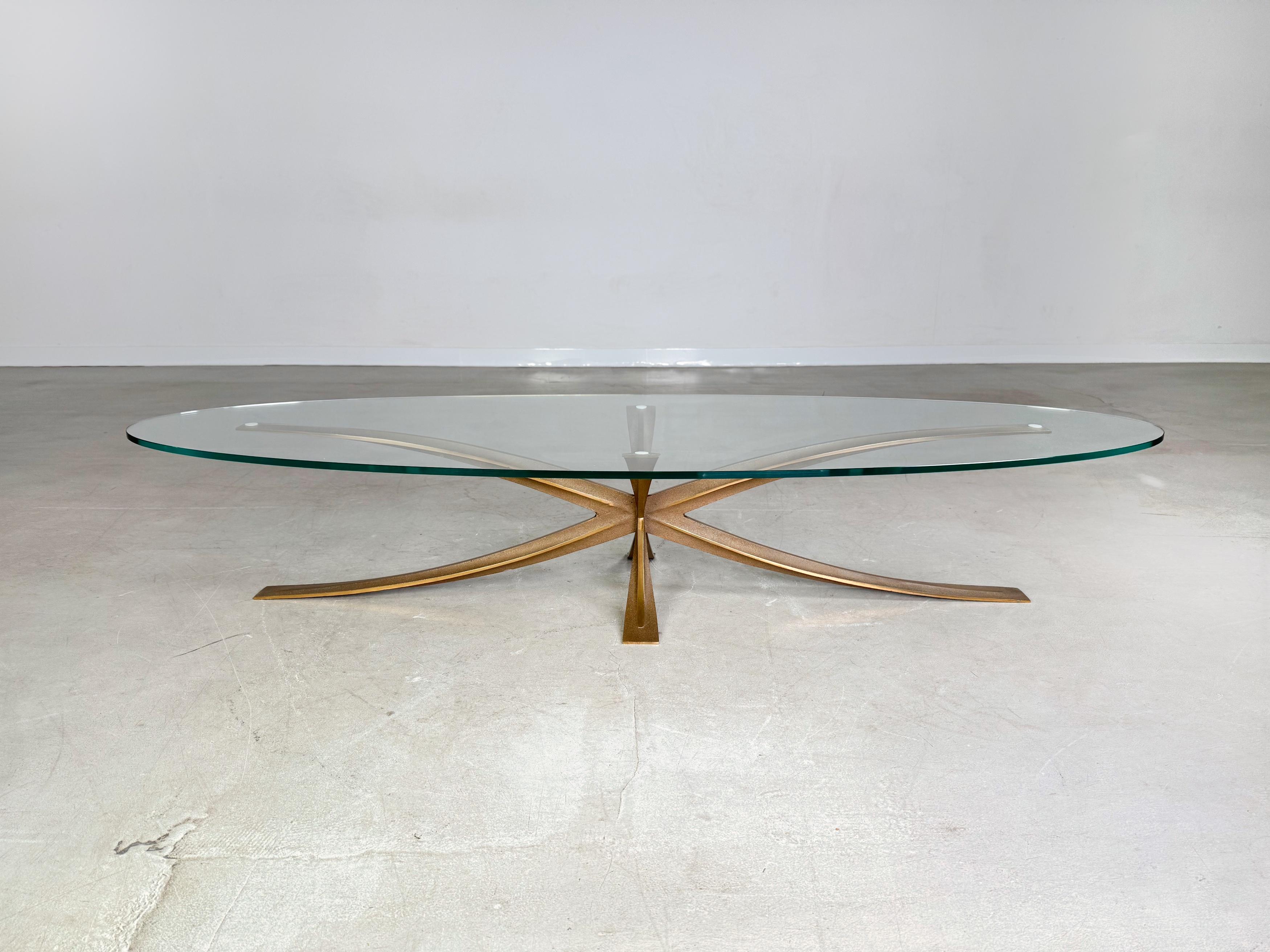 Original Vintage Couchtisch Michel Mangematin Bronze Glas 1960er Jahre, Couchtisch (Französisch) im Angebot