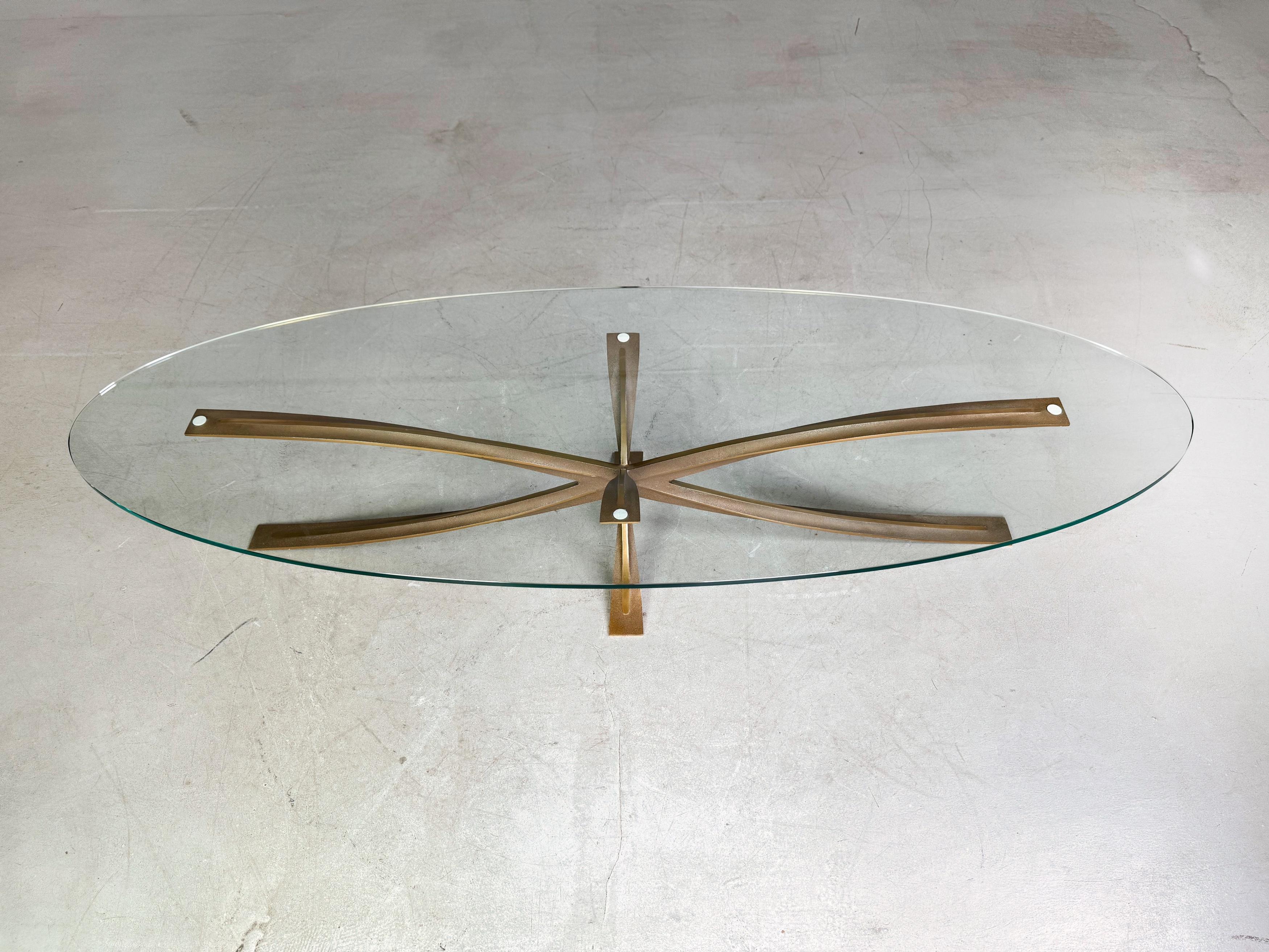 Original Vintage Couchtisch Michel Mangematin Bronze Glas 1960er Jahre, Couchtisch im Zustand „Gut“ im Angebot in Berlin, DE