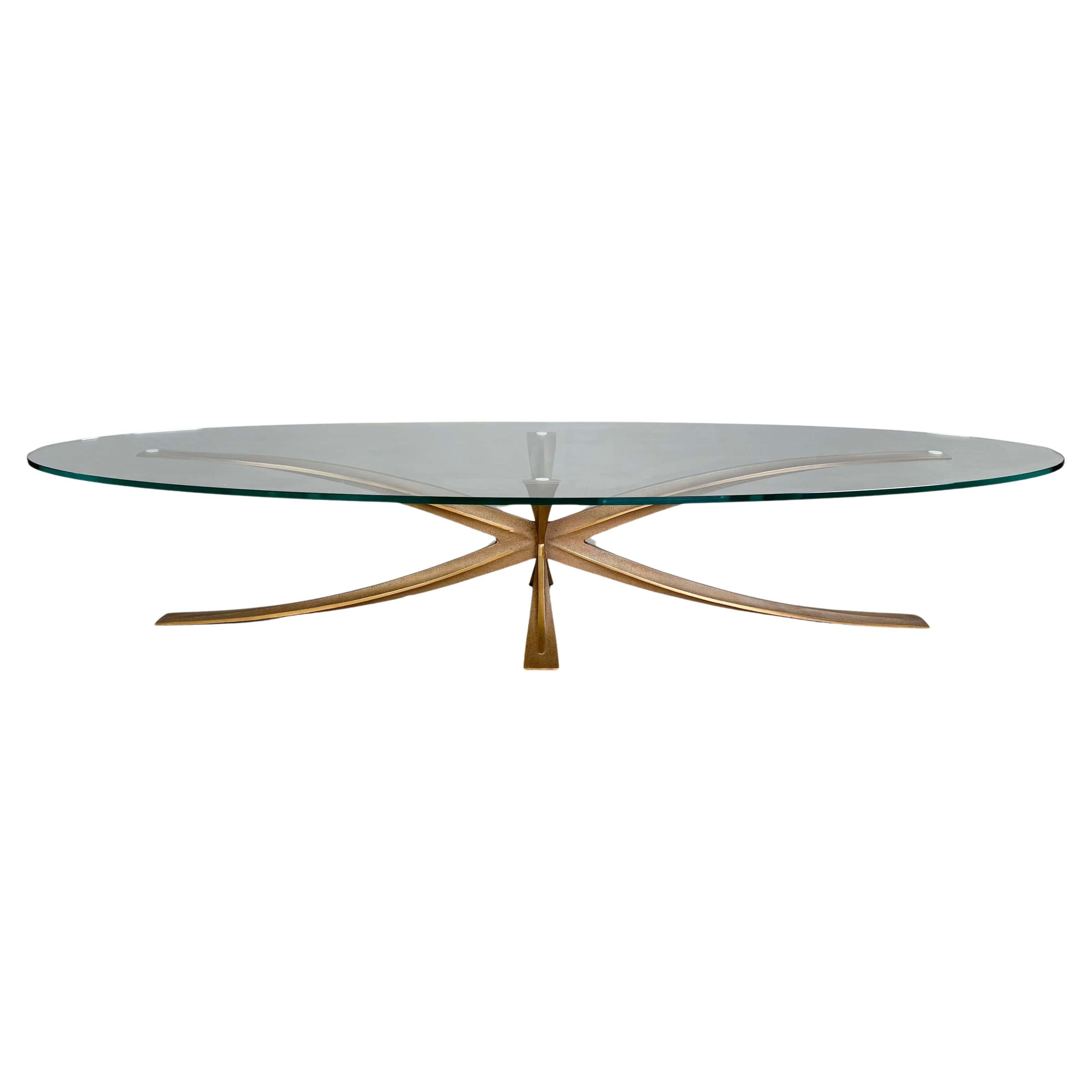 Verre original vintage Couchtisch Michel Mangematin Bronze 1960er