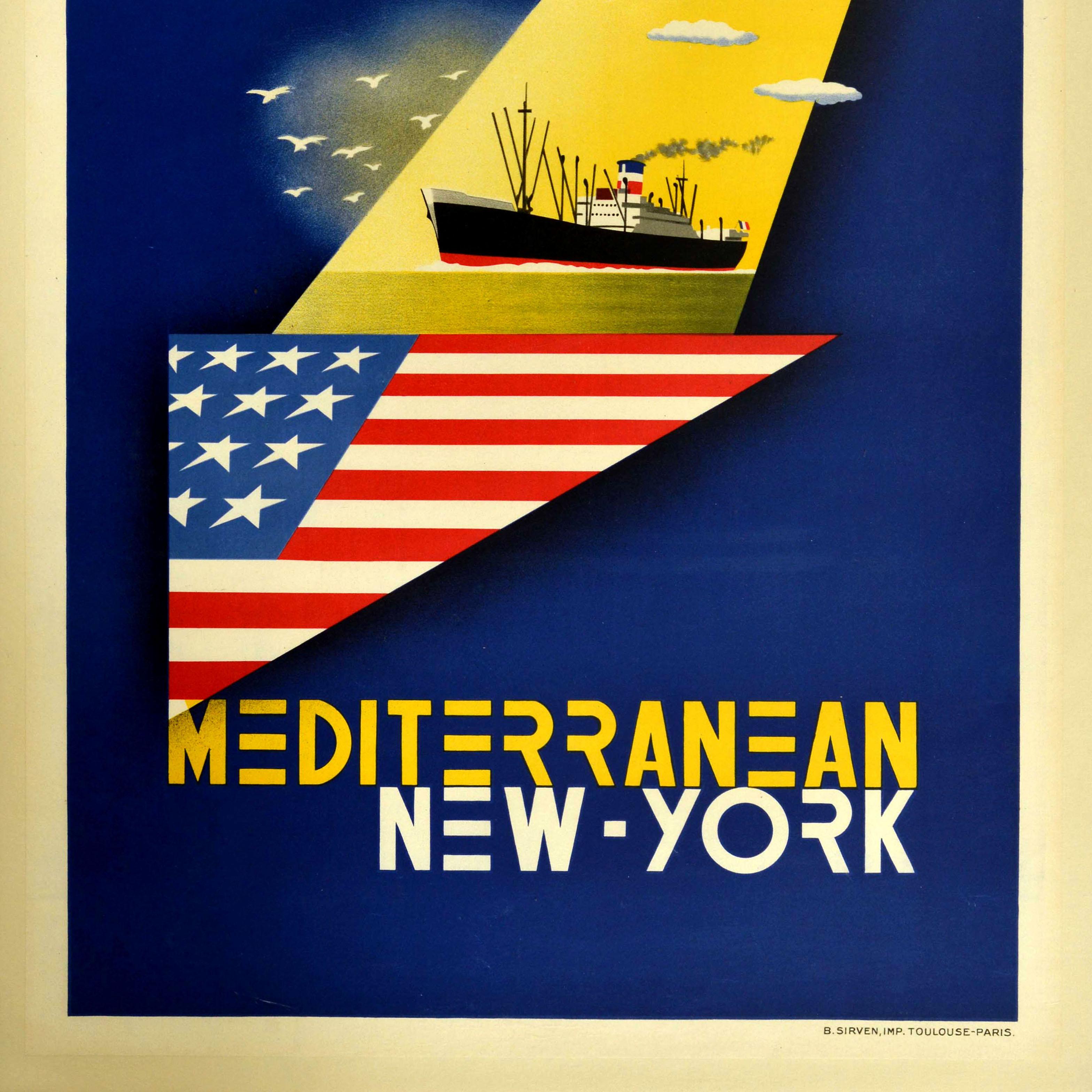 Original Vintage Cruise Poster Fabre Line Marseilles Mediterranean New York In Good Condition For Sale In London, GB