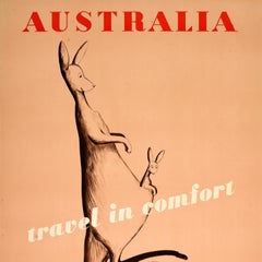 Original Vintage Cruise Ship Poster Australia P&O Travel In Comfort Kangaroo