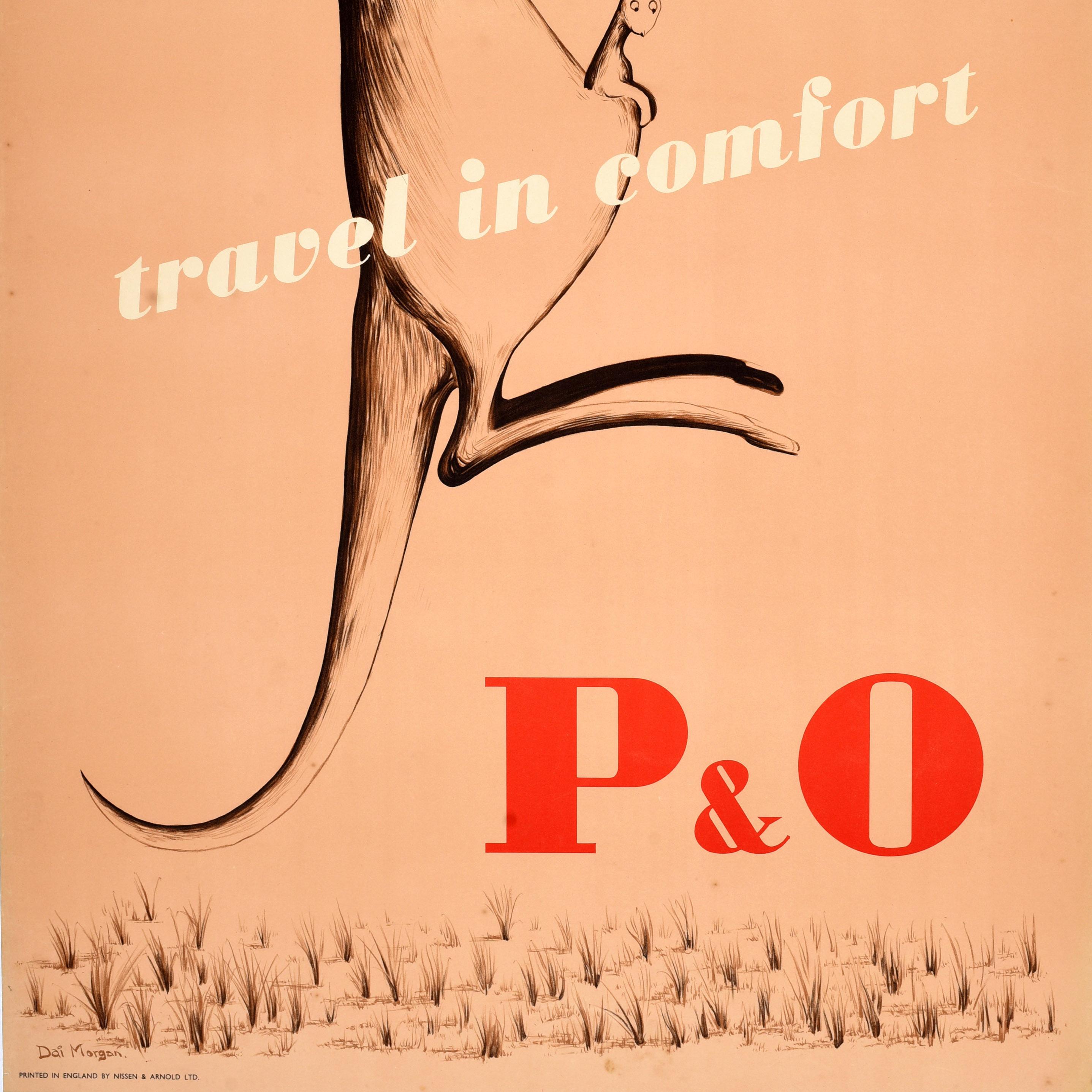 Britannique Affiche rétro originale de croisière Australie P&O Travel In Comfort Kangourou en vente