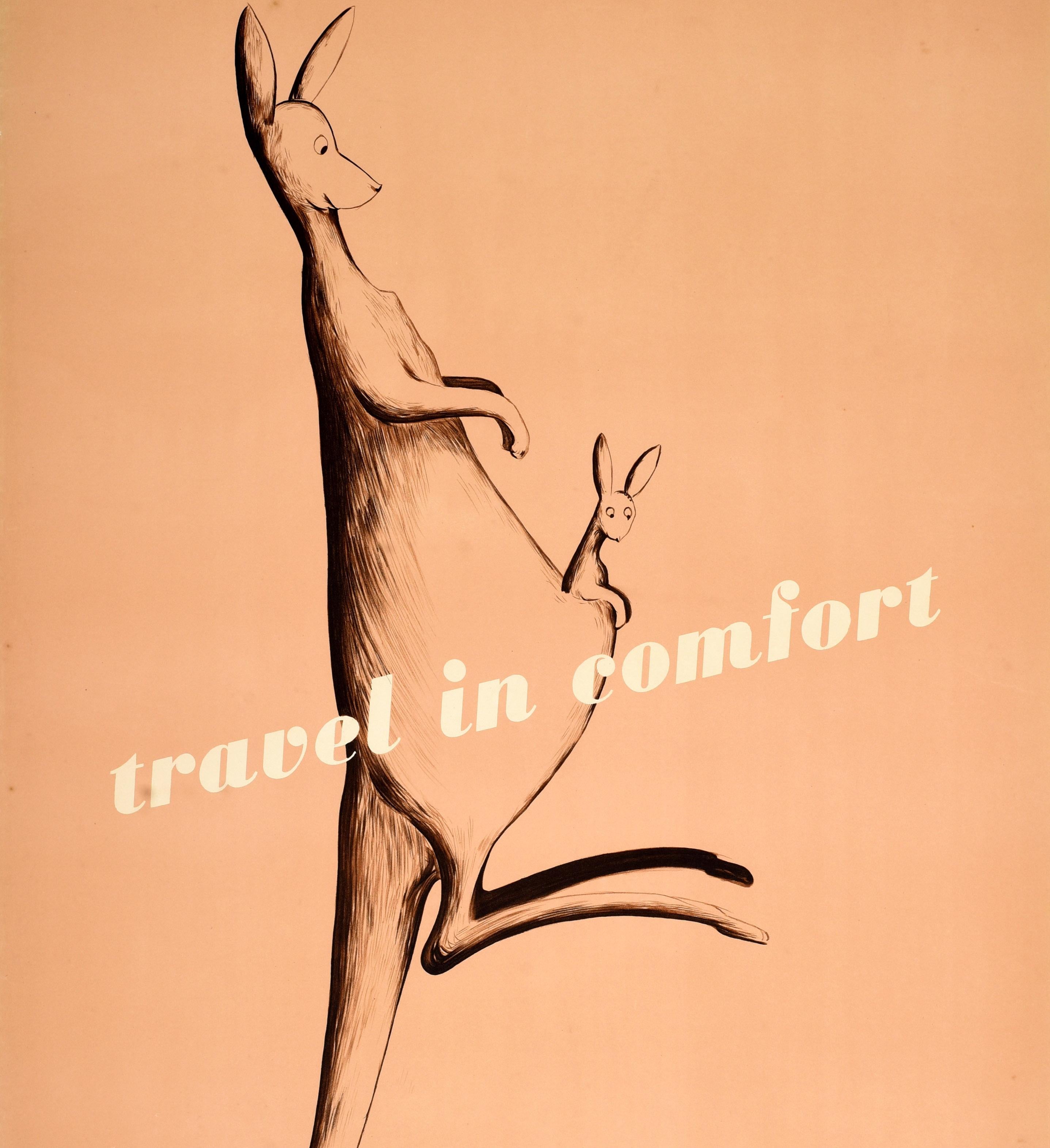 Affiche rétro originale de croisière Australie P&O Travel In Comfort Kangourou Bon état - En vente à London, GB