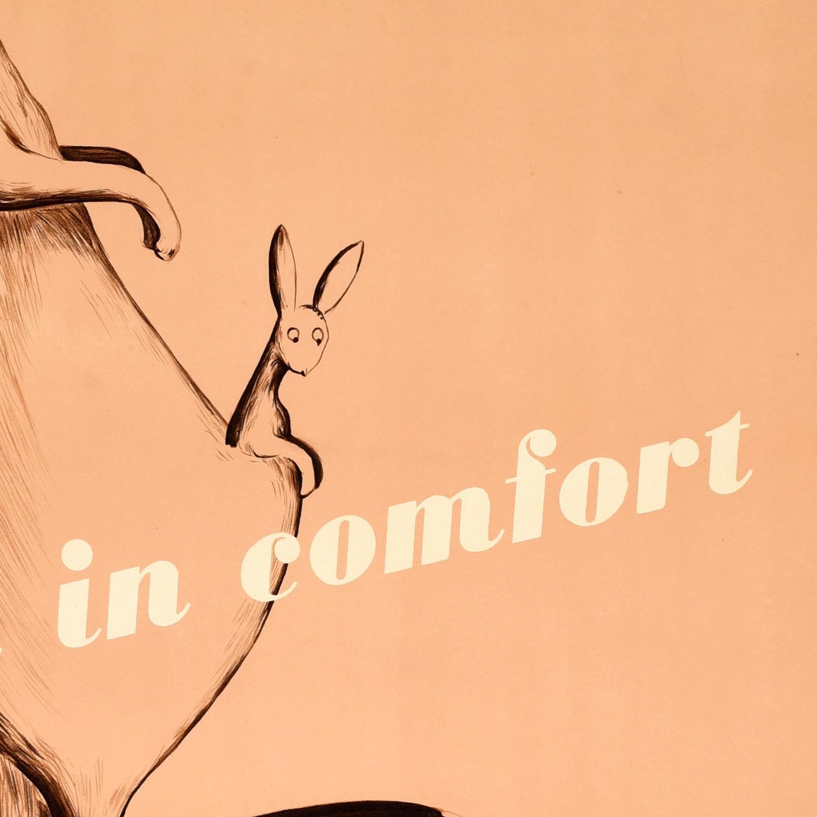 Milieu du XXe siècle Affiche rétro originale de croisière Australie P&O Travel In Comfort Kangourou en vente