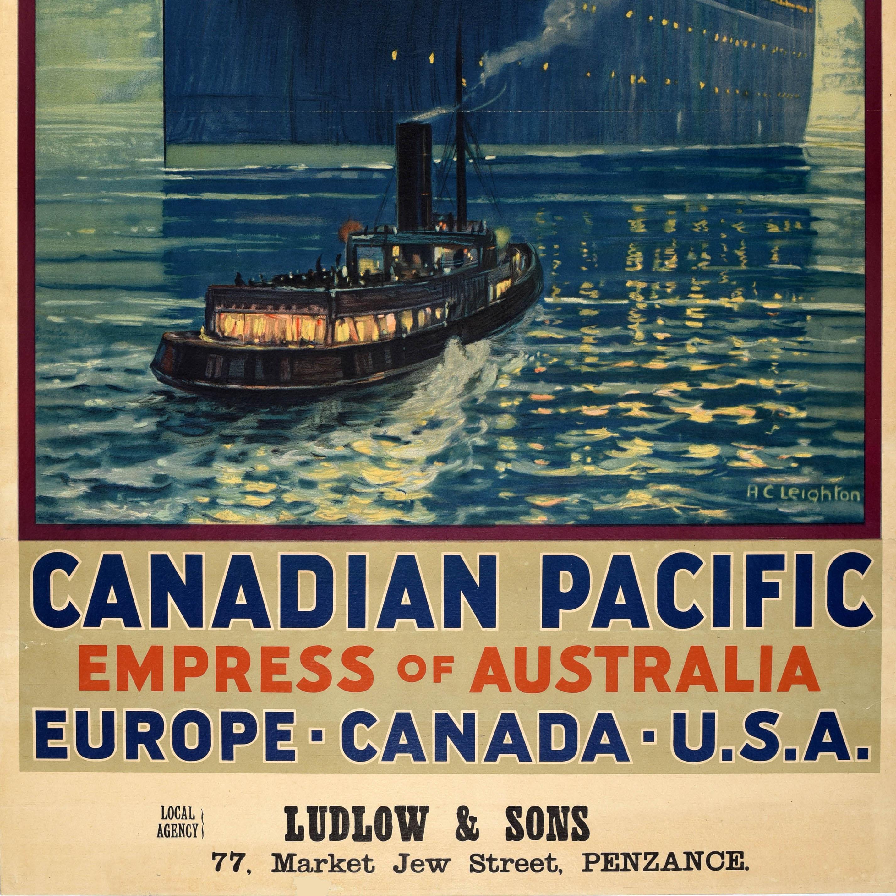 Mid-20th Century Original Vintage Cruise Ship Travel Poster Canadian Pacific Empress Of Australia For Sale