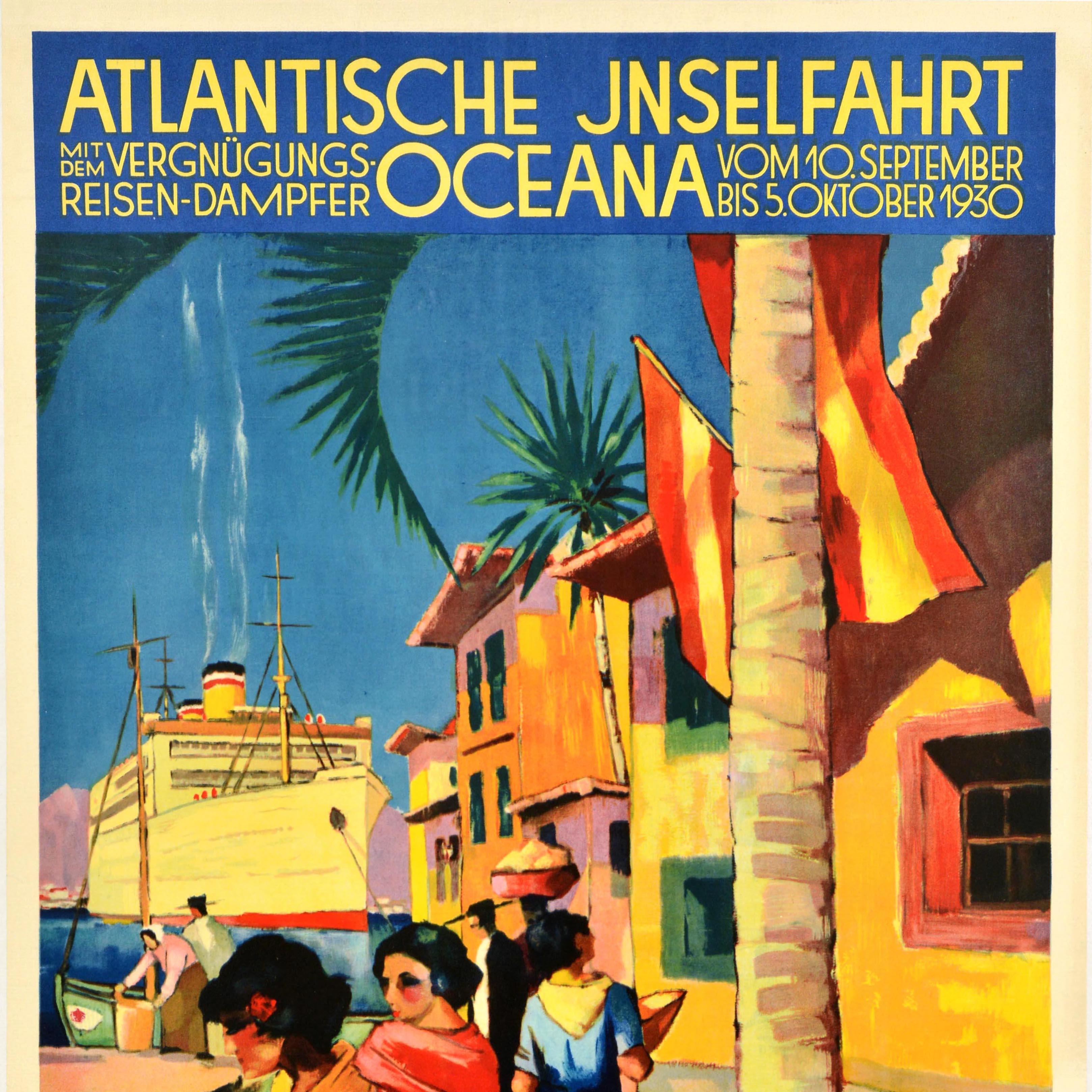 Original Vintage Cruise Ship Travel Poster Hamburg Amerika Linie Atlantic Island (Deutsch) im Angebot