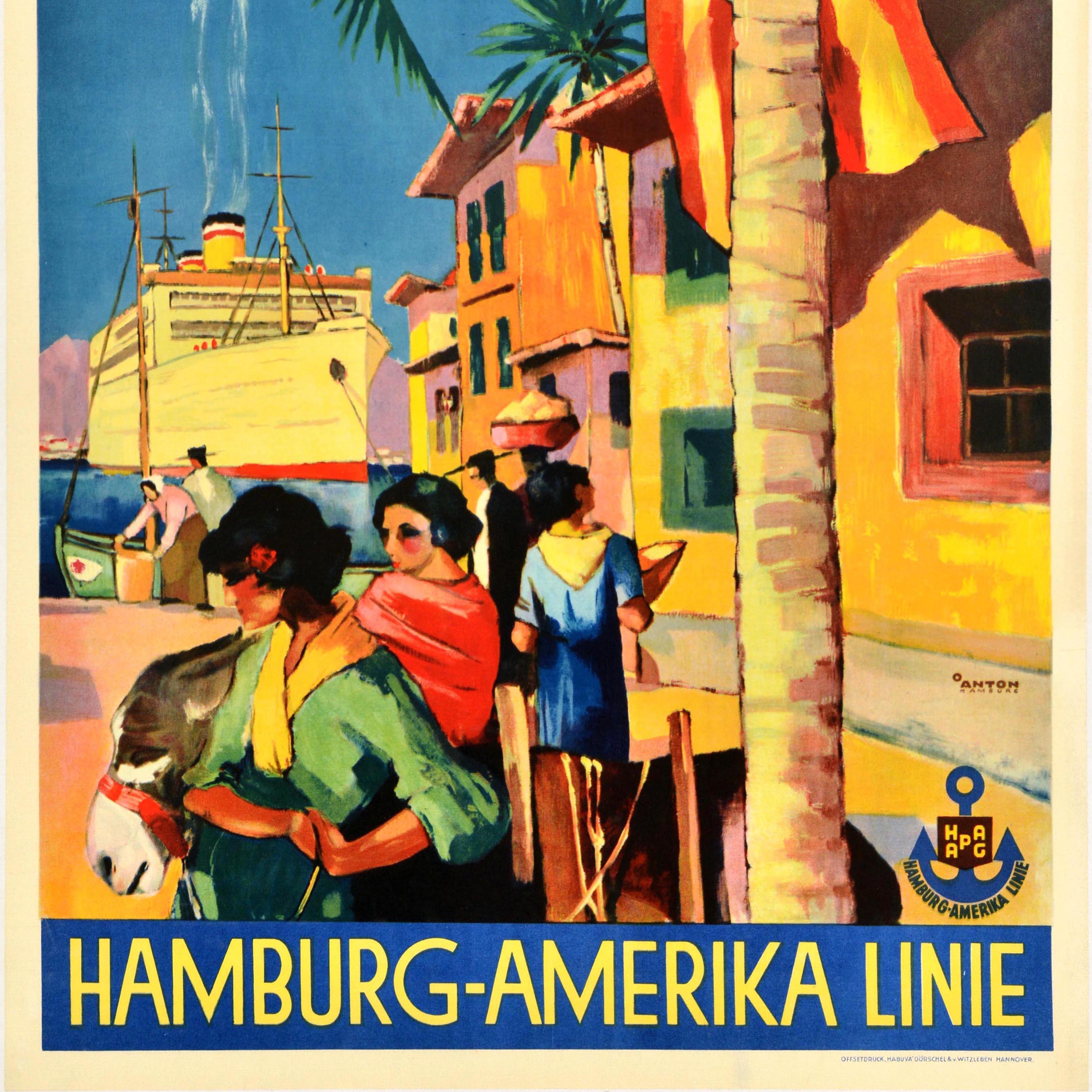 Original Vintage Cruise Ship Travel Poster Hamburg Amerika Linie Atlantic Island im Zustand „Gut“ im Angebot in London, GB