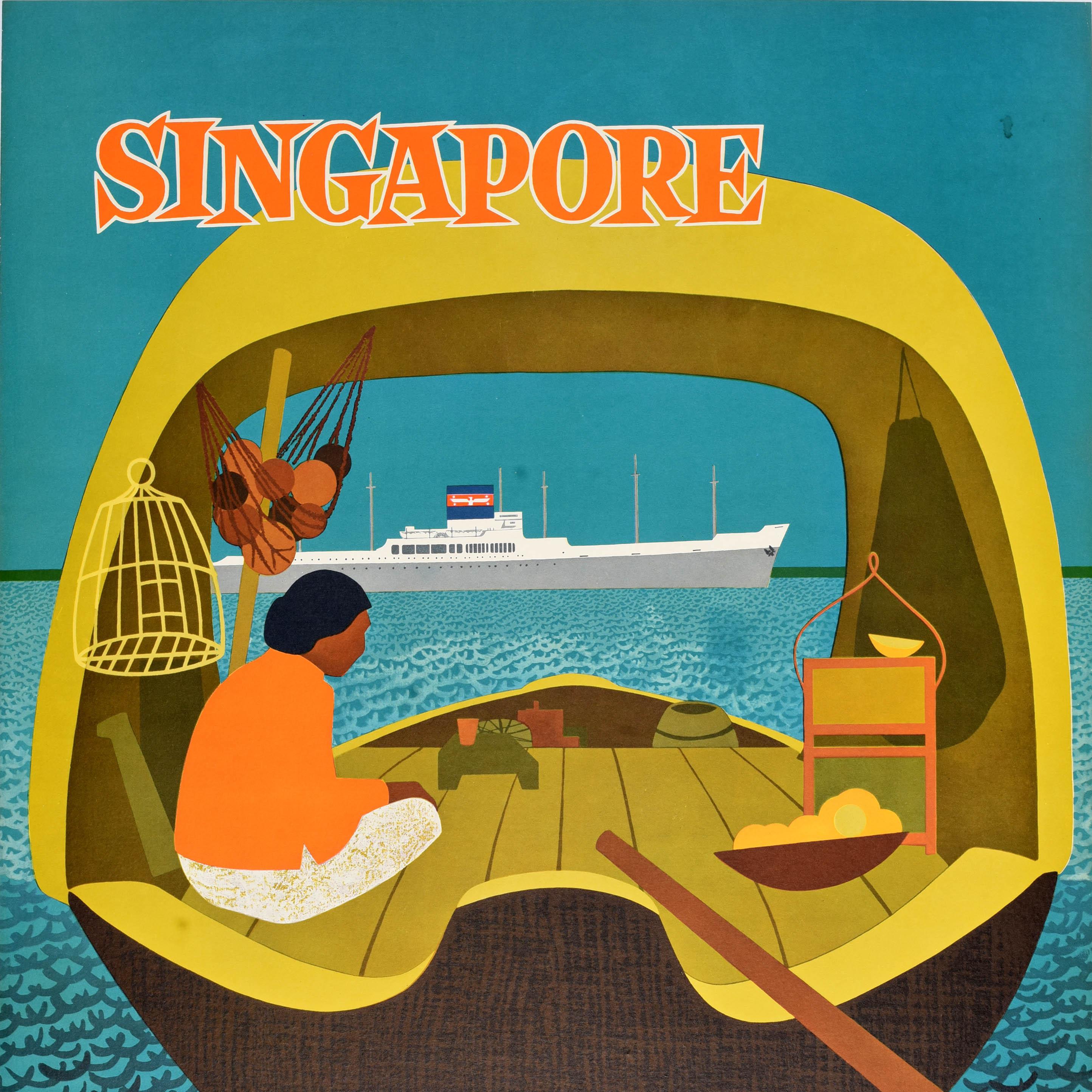 Original Vintage Cruise Ship Travel Poster Singapur American President Lines (amerikanisch) im Angebot