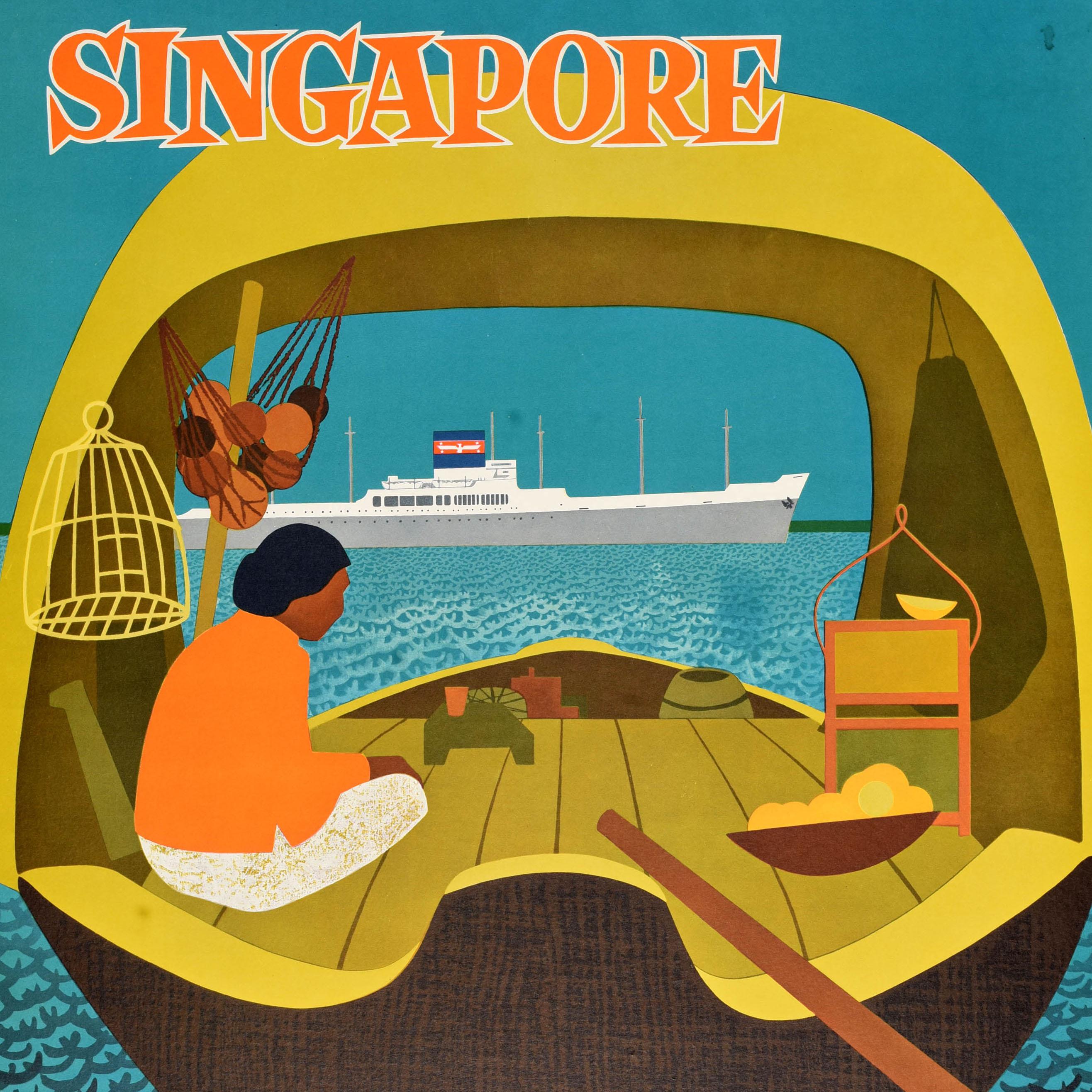 Original Vintage Cruise Ship Travel Poster Singapur American President Lines (Mitte des 20. Jahrhunderts) im Angebot