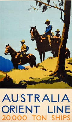 Original Vintage Cruise Travel Werbeplakat Australien Orient Line Schiffe