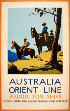Original Vintage Cruise Travel Werbeplakat Australien Orient Line Schiffe