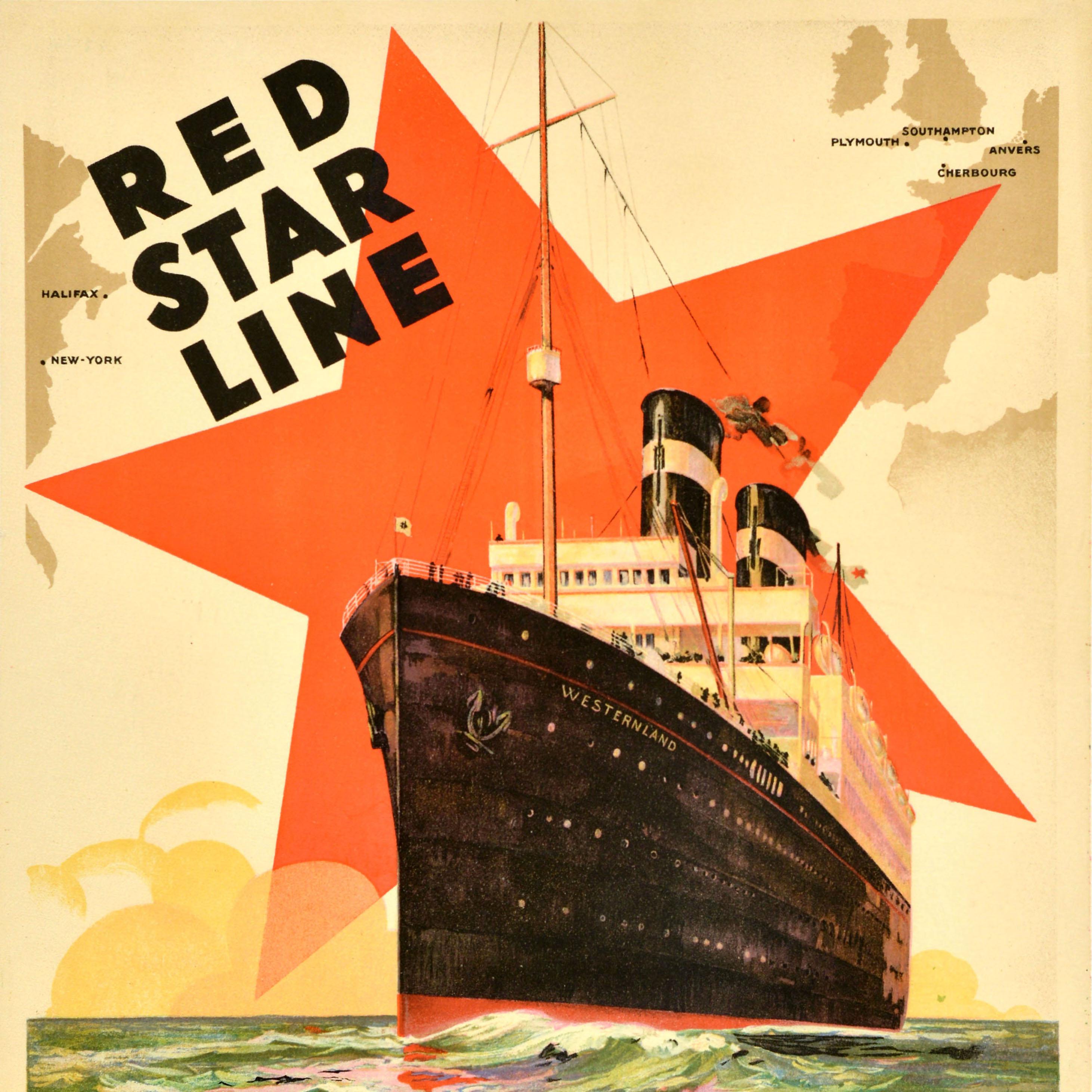 Original-Vintage-Werbeplakat Kreuzfahrt-Reise-Werbeplakat Red Star Line SS Westernland (Belgisch) im Angebot