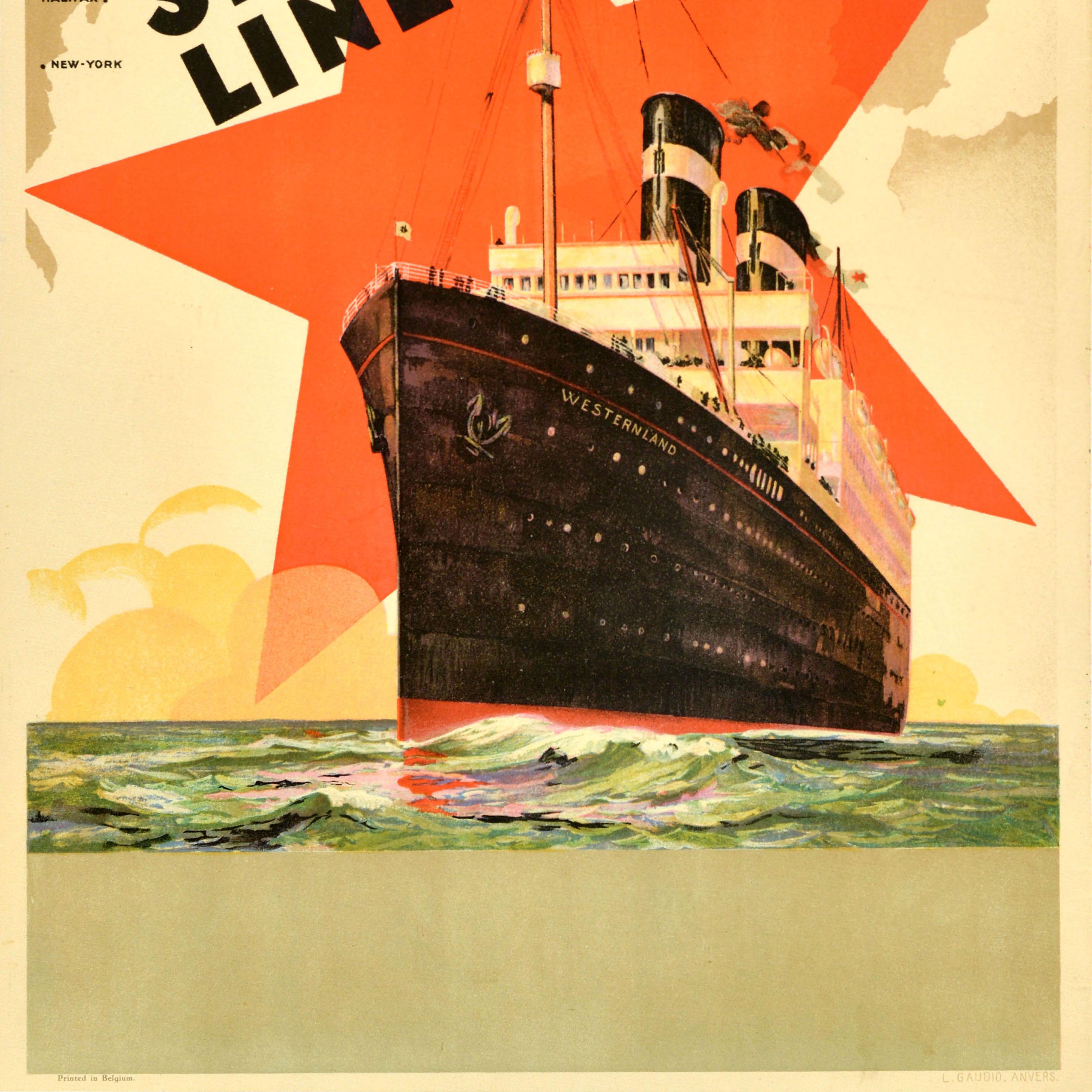 Original-Vintage-Werbeplakat Kreuzfahrt-Reise-Werbeplakat Red Star Line SS Westernland im Zustand „Gut“ im Angebot in London, GB