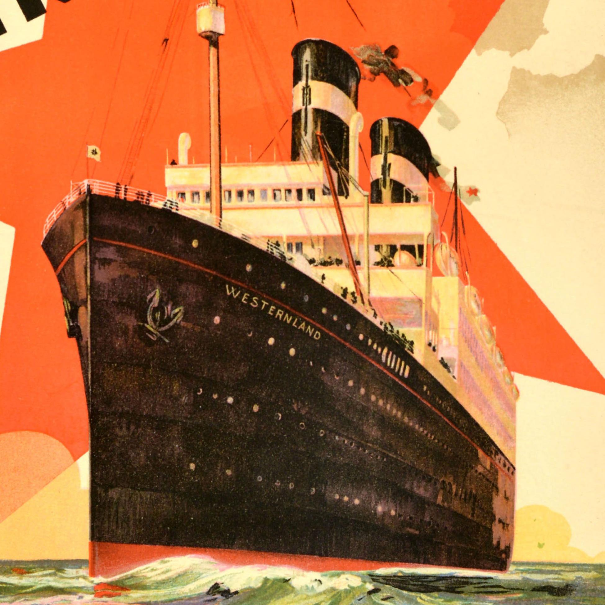 Original-Vintage-Werbeplakat Kreuzfahrt-Reise-Werbeplakat Red Star Line SS Westernland (Mitte des 20. Jahrhunderts) im Angebot