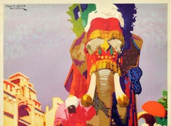 Original Vintage Cruise Travel Poster Anchor Line India Elephant Gibraltar Egypt